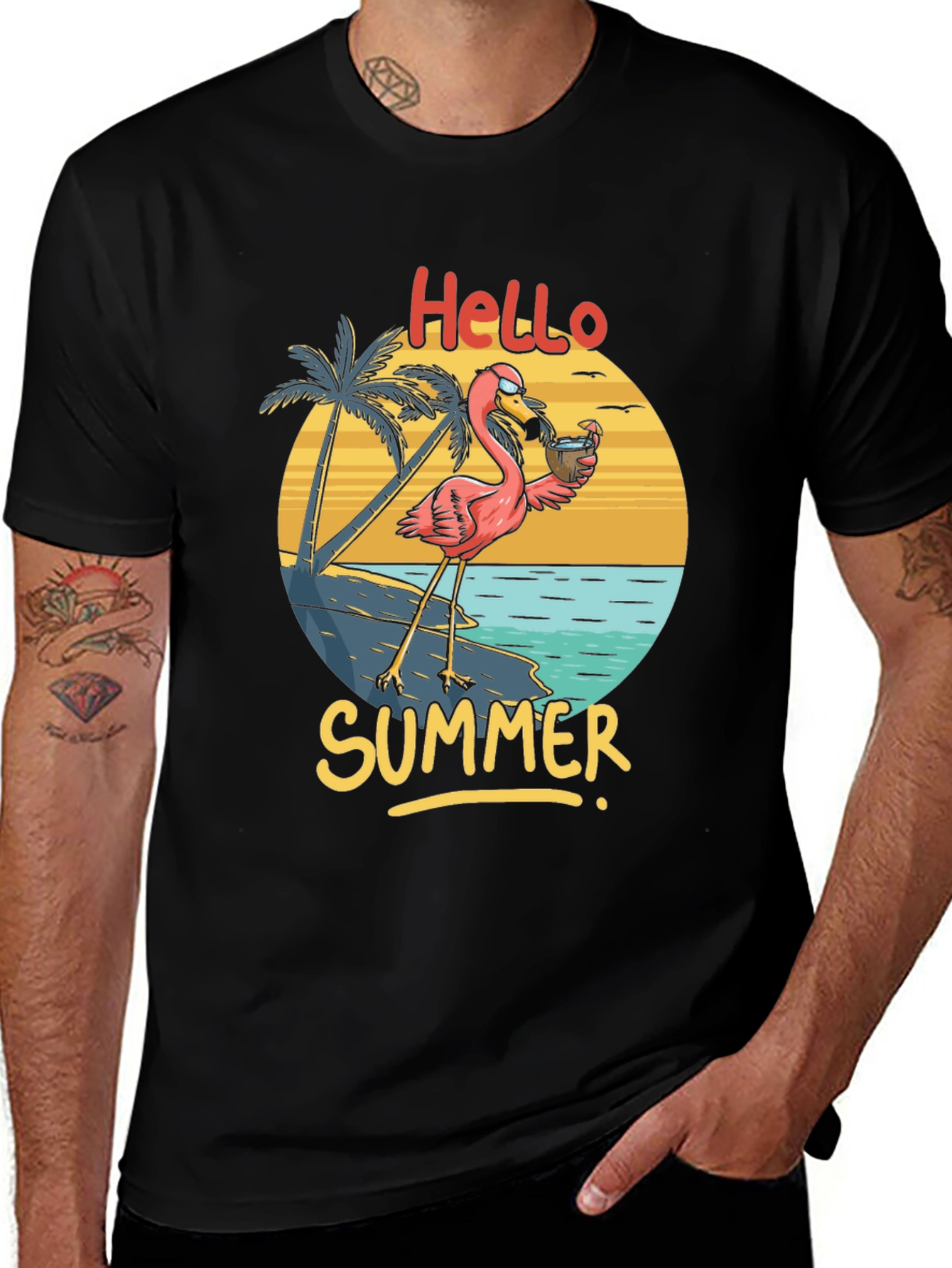 Hello Summer Flamingo Graphic T-Shirt