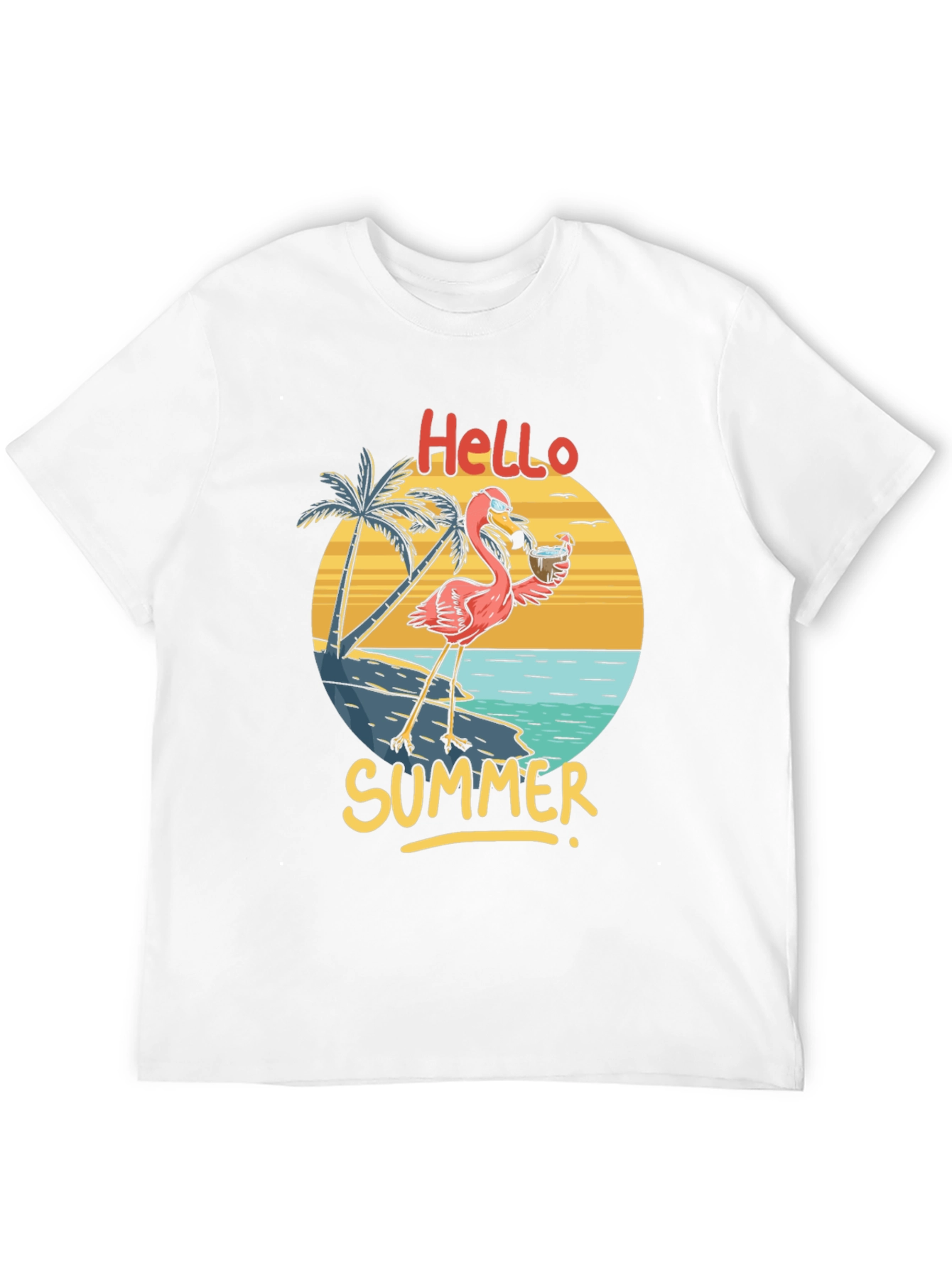 Hello Summer Flamingo Graphic T-Shirt