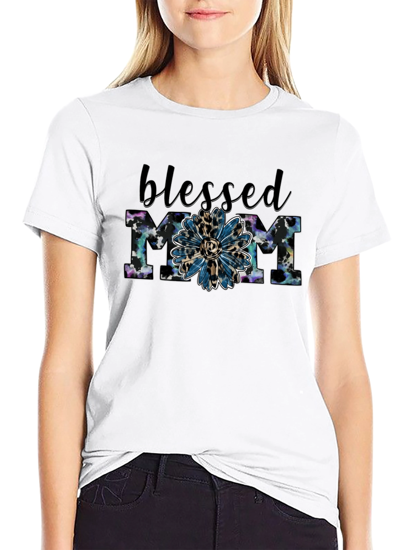 Blessed Mom Graphic Tee - Black