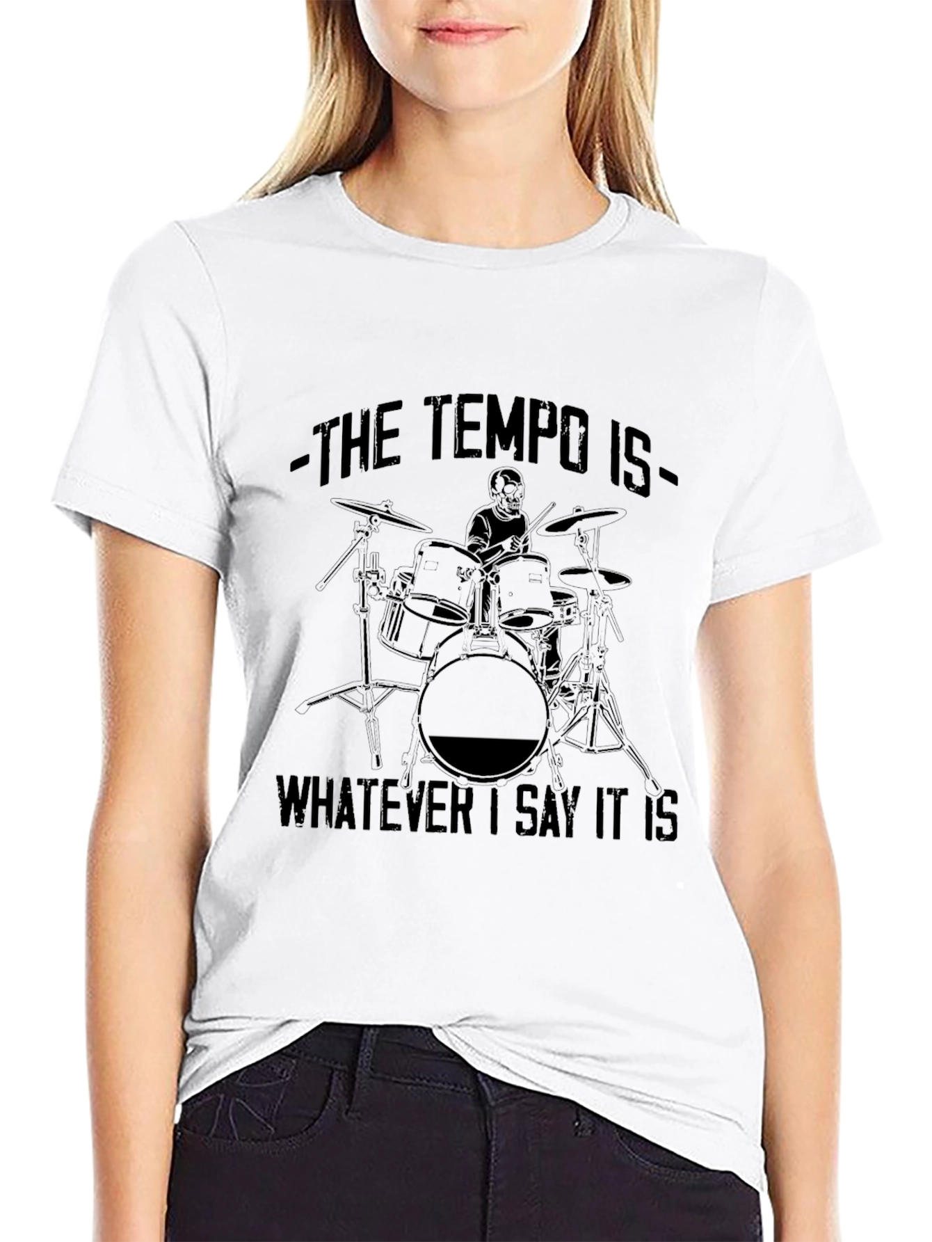 The Tempo Is Black T-Shirt Drummer Design