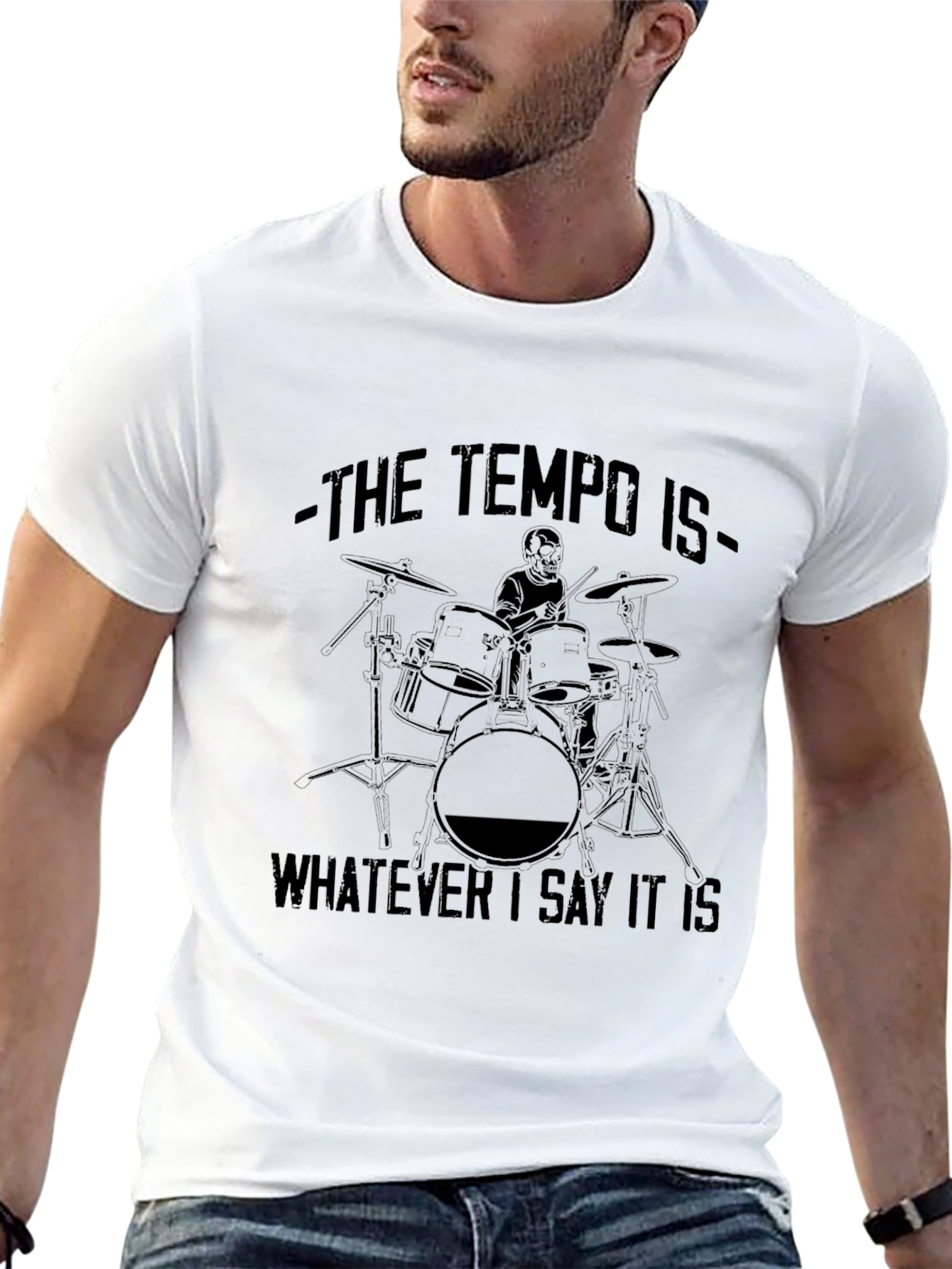 The Tempo Is Black T-Shirt Drummer Design