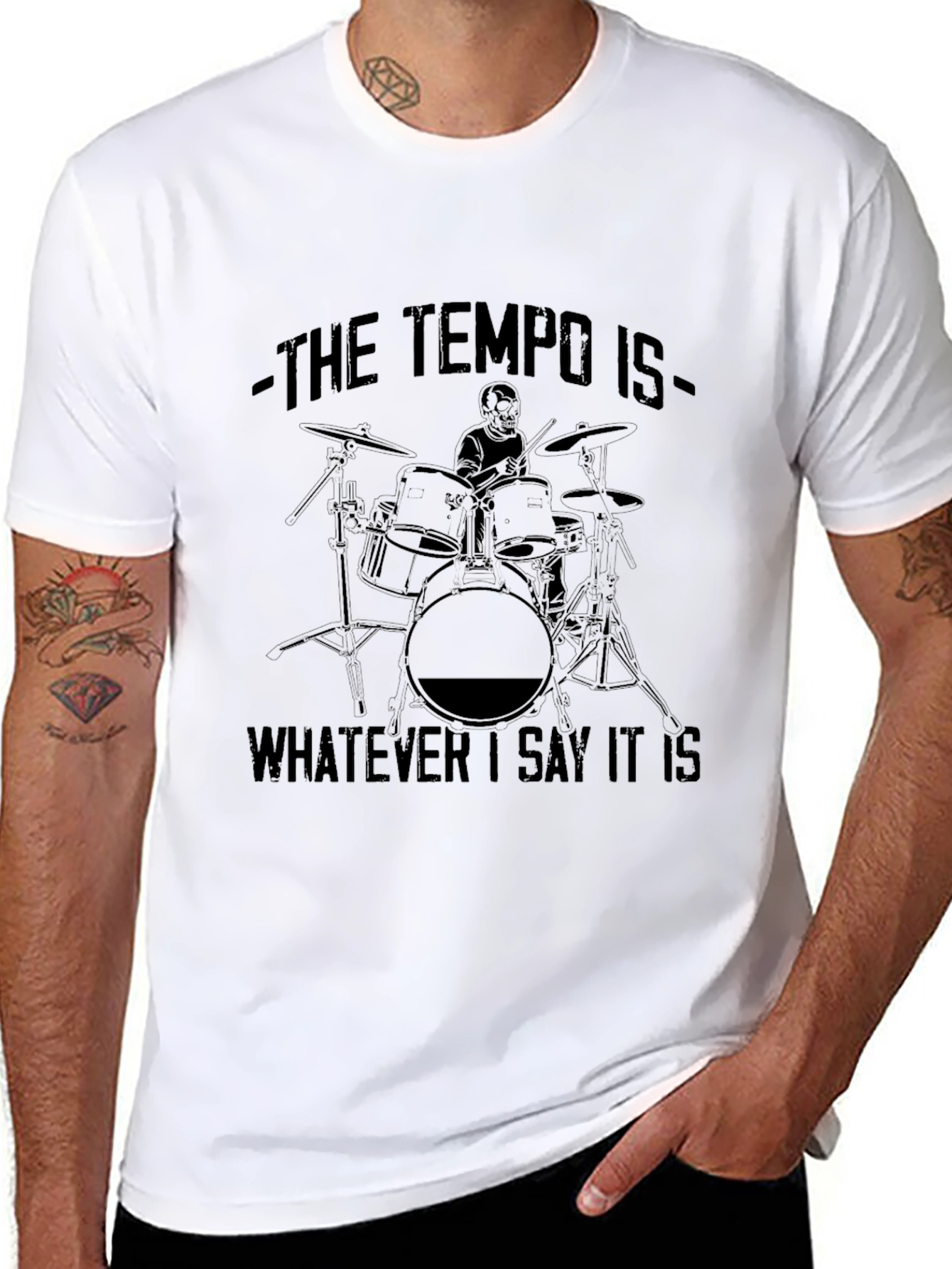 The Tempo Is Black T-Shirt Drummer Design