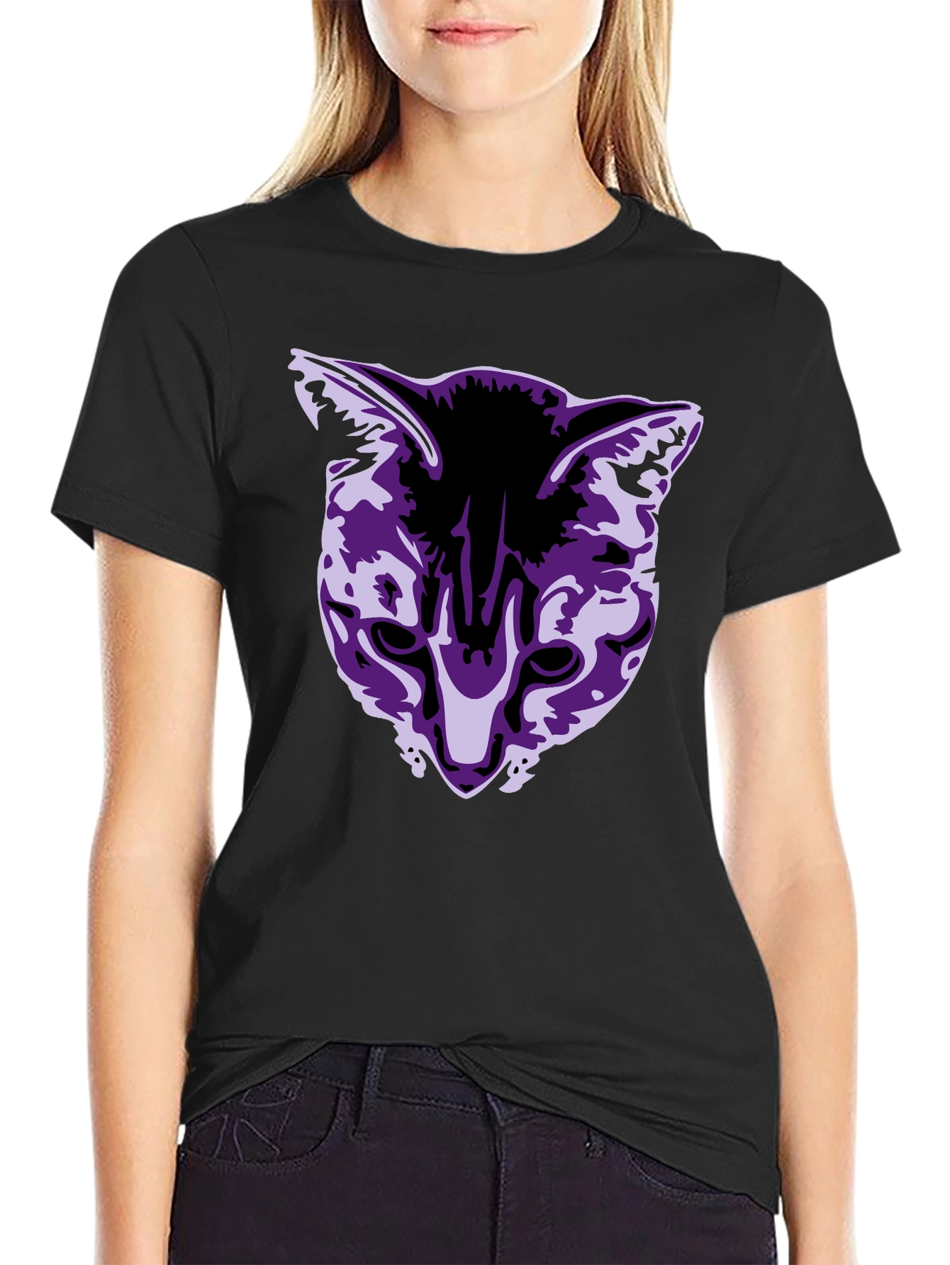 Cool Cat Graphic Tee - Black Cotton Blend