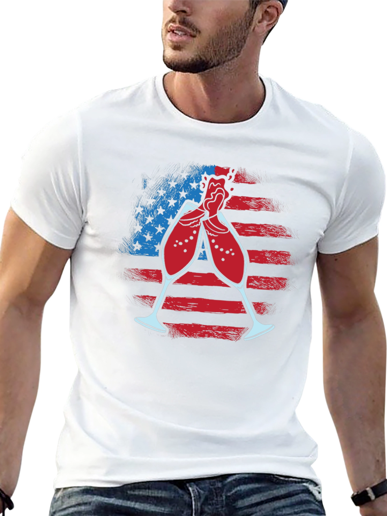Patriotic Wine Toast T-Shirt - USA Flag Celebration