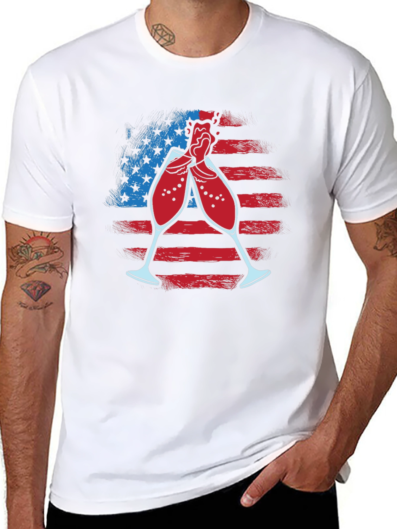 Patriotic Wine Toast T-Shirt - USA Flag Celebration