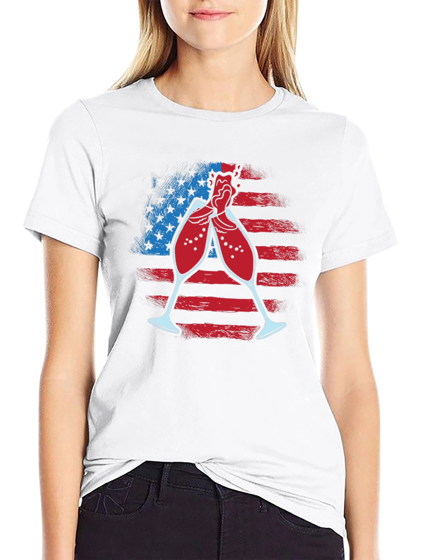 Patriotic Wine Toast T-Shirt - USA Flag Celebration