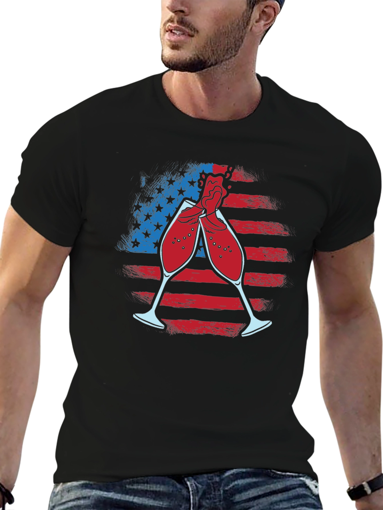 Patriotic Wine Toast T-Shirt - USA Flag Celebration