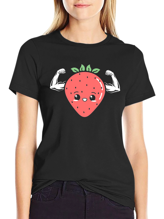 Funny Strawberry Muscles Black T-Shirt