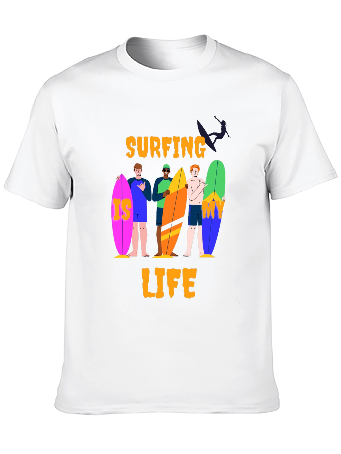 Surfing Life Graphic Tee - Black Cotton T-Shirt
