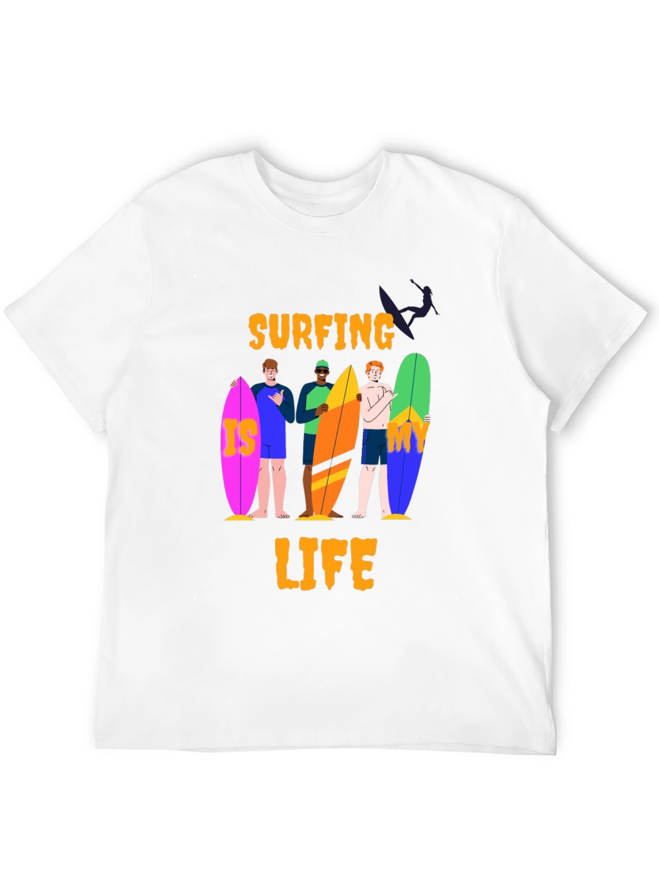 Surfing Life Graphic Tee - Black Cotton T-Shirt