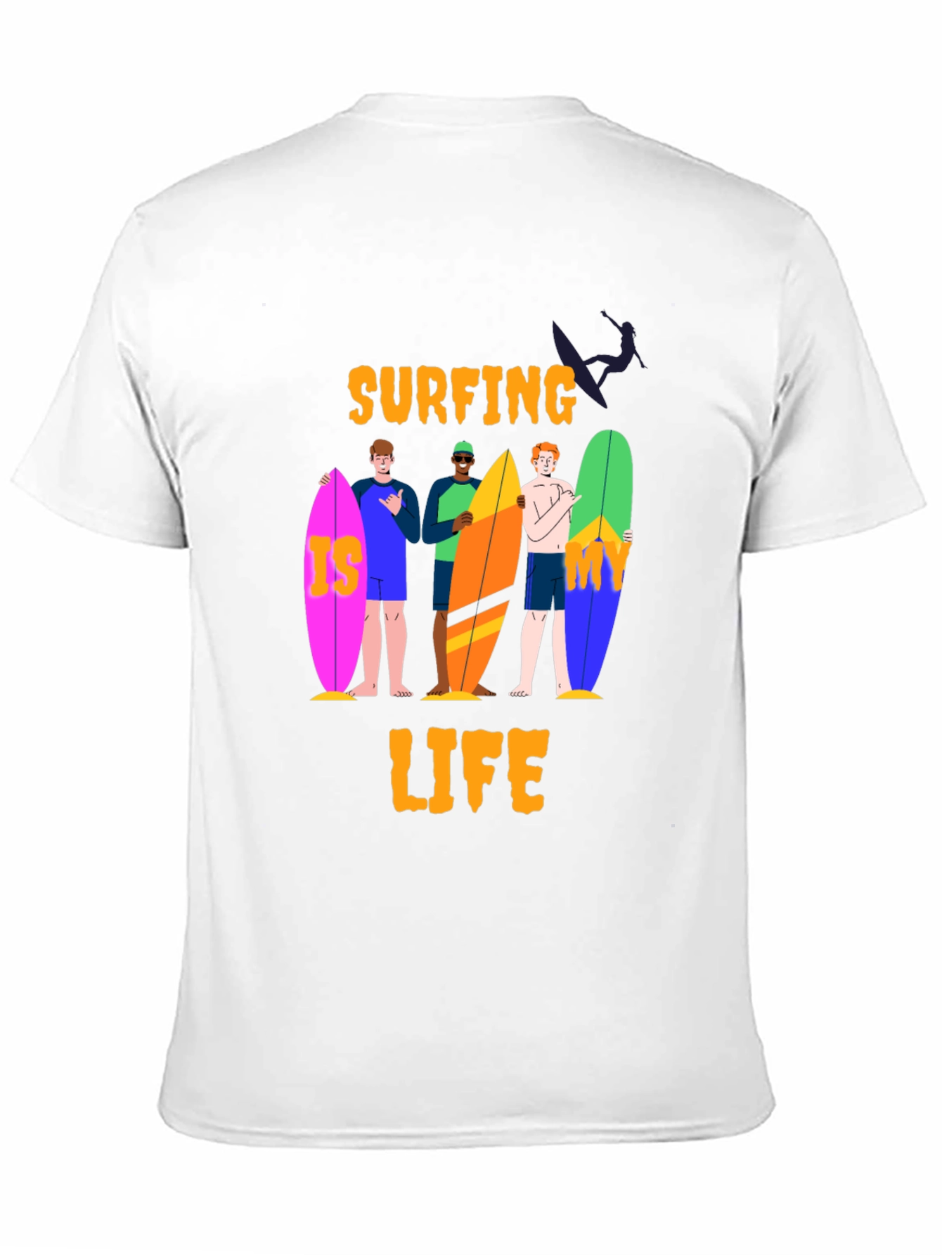 Surfing Life Graphic Tee - Black Cotton T-Shirt