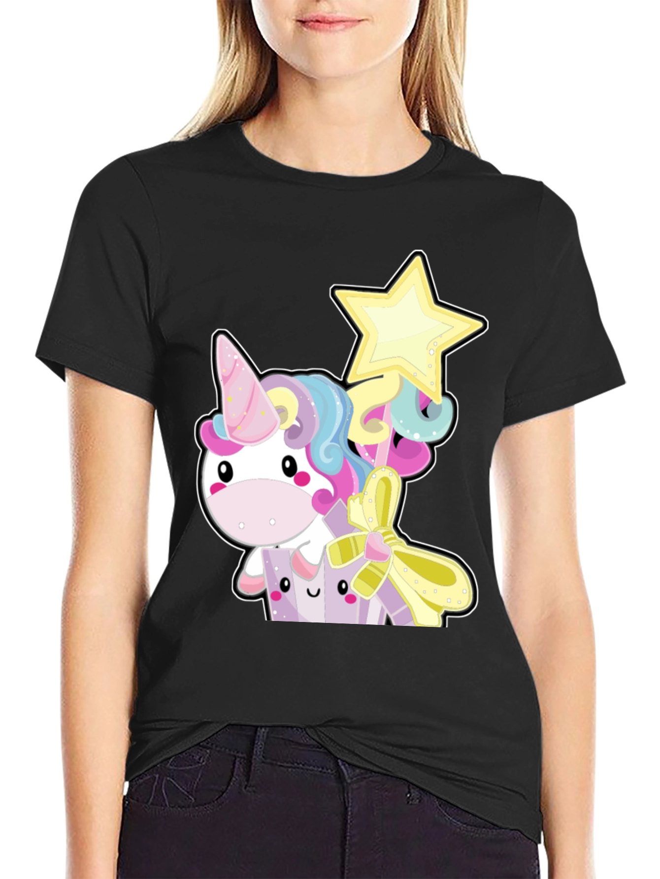 Cute Unicorn Graphic Tee - Black