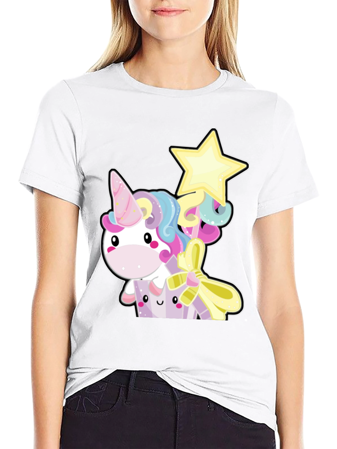 Cute Unicorn Graphic Tee - Black