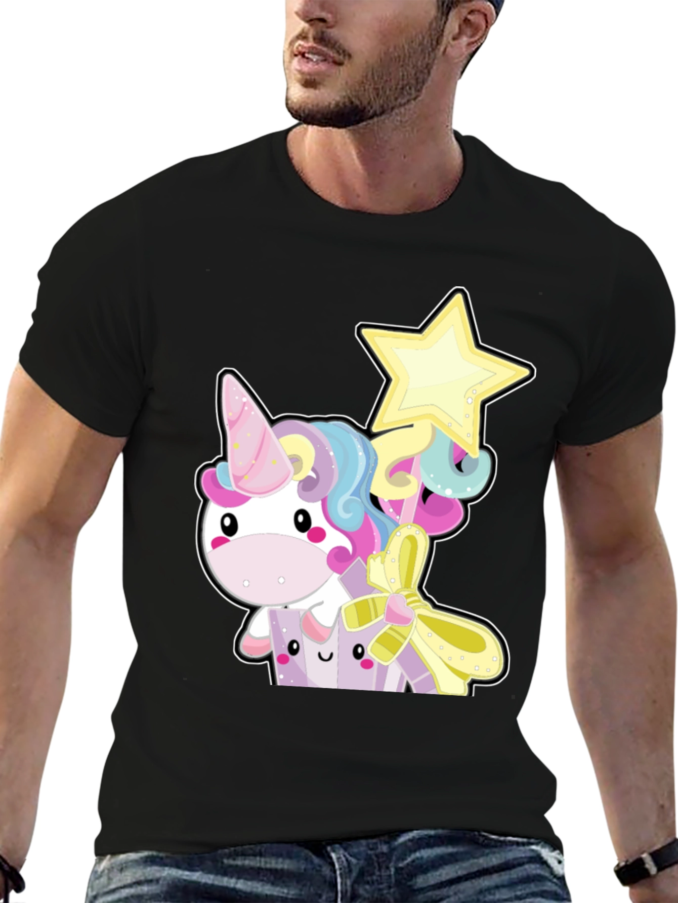 Cute Unicorn Graphic Tee - Black