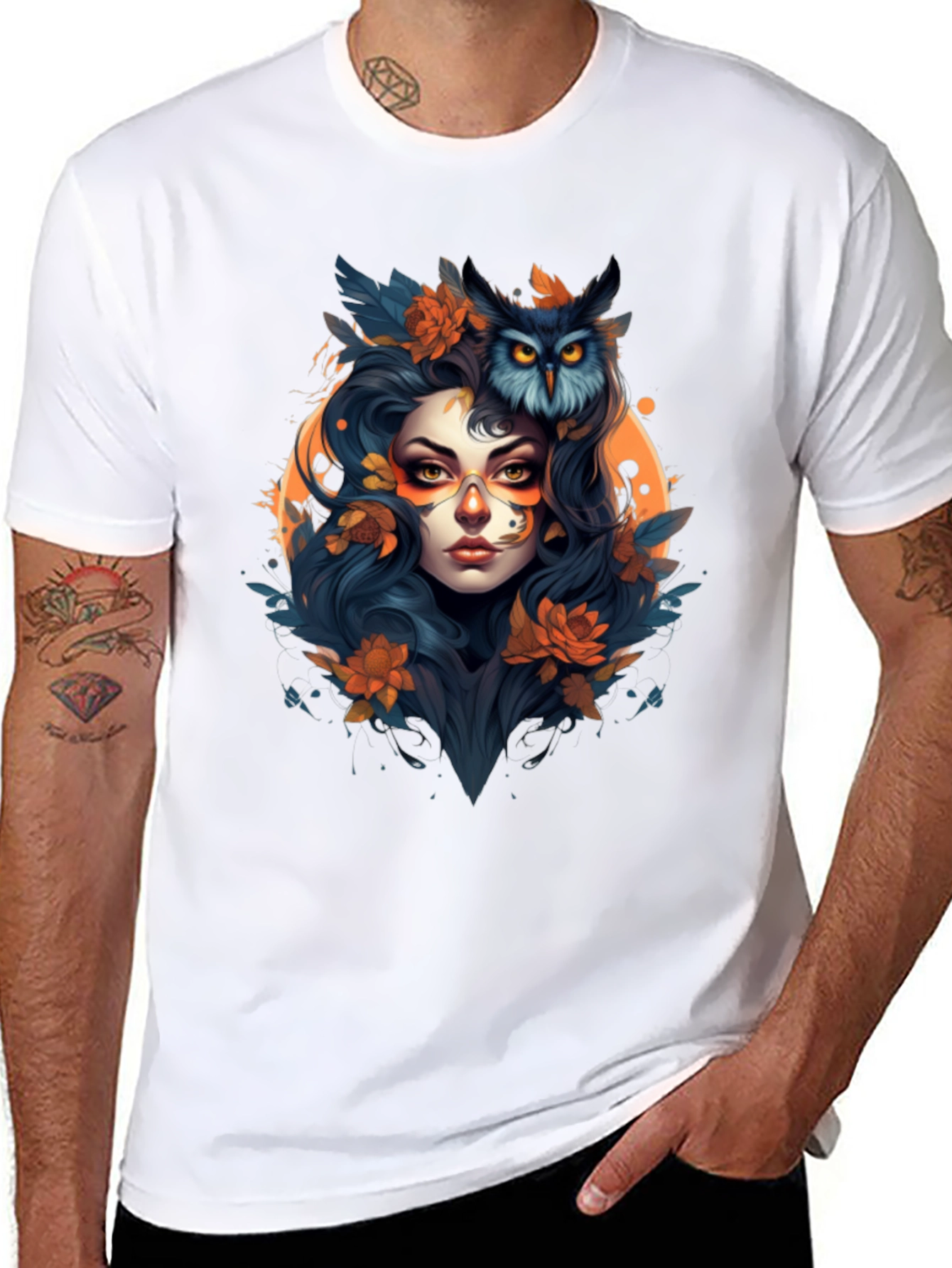 Owl Witch Graphic Tee - Unique Art T-Shirt