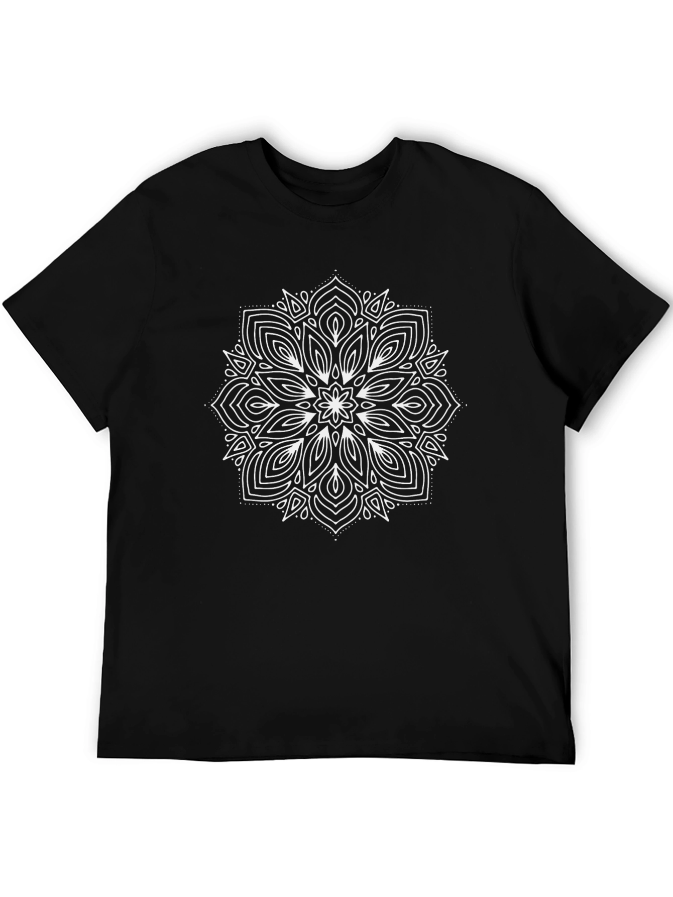 Black T-Shirt with White Mandala Design