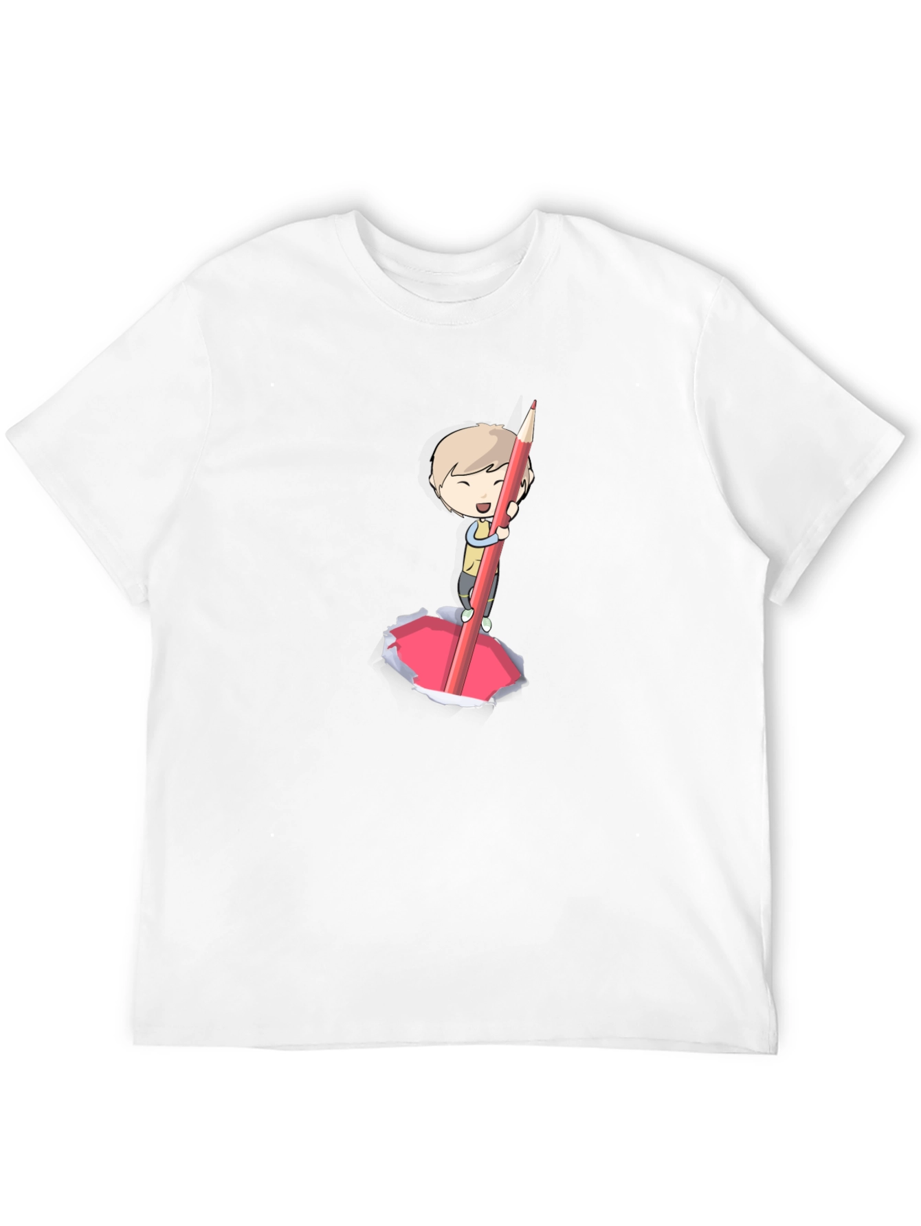 Cartoon Boy Pencil Art Black T-Shirt