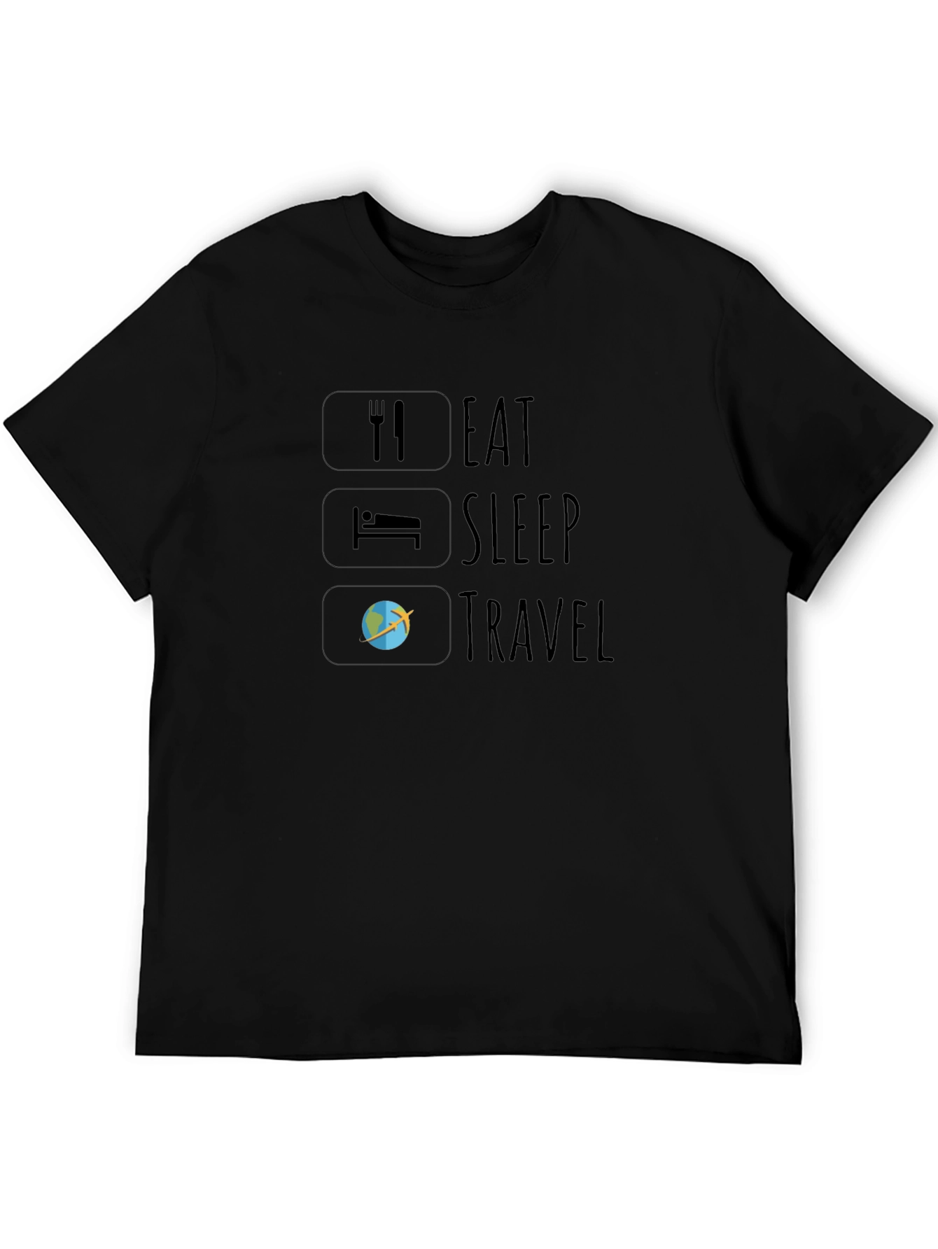 Eat Sleep Travel Graphic Tee - Black Casual T-Shirt