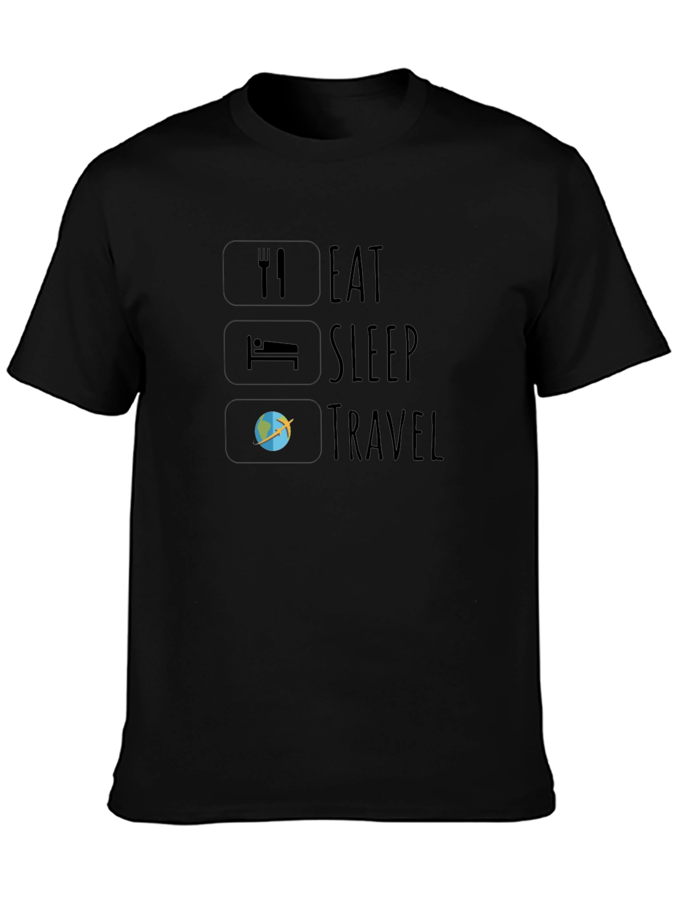 Eat Sleep Travel Graphic Tee - Black Casual T-Shirt