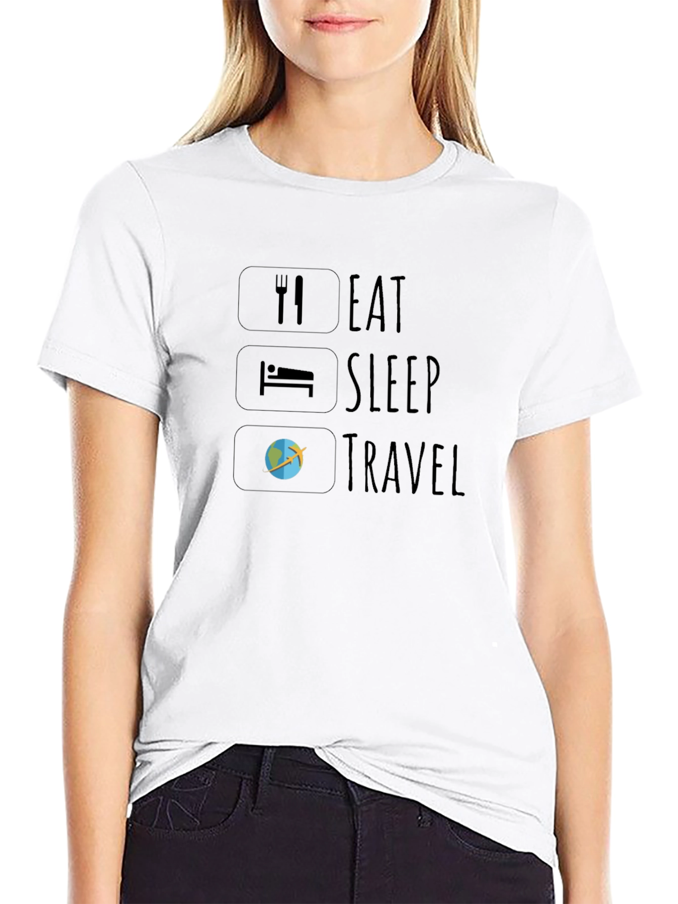 Eat Sleep Travel Graphic Tee - Black Casual T-Shirt