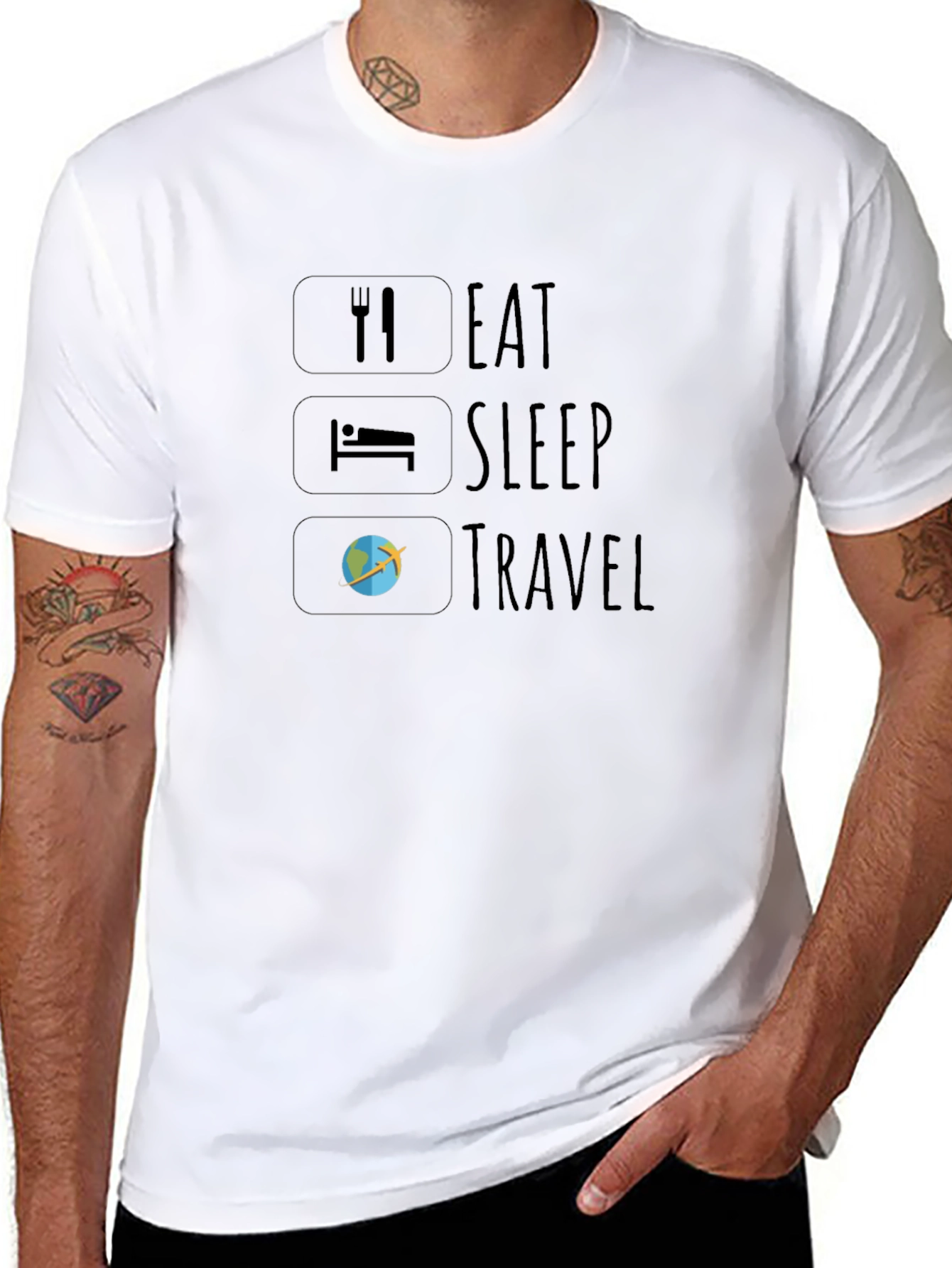 Eat Sleep Travel Graphic Tee - Black Casual T-Shirt