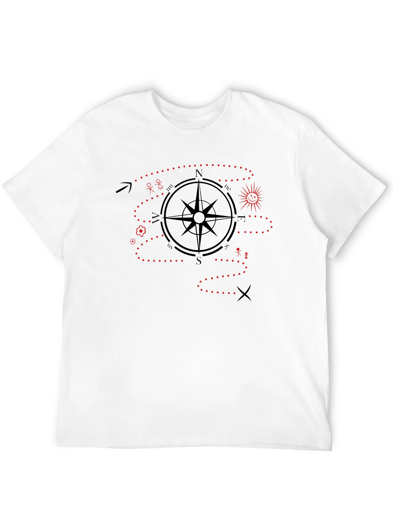 Adventure Map T-Shirt - Black Cotton Compass Graphic Tee