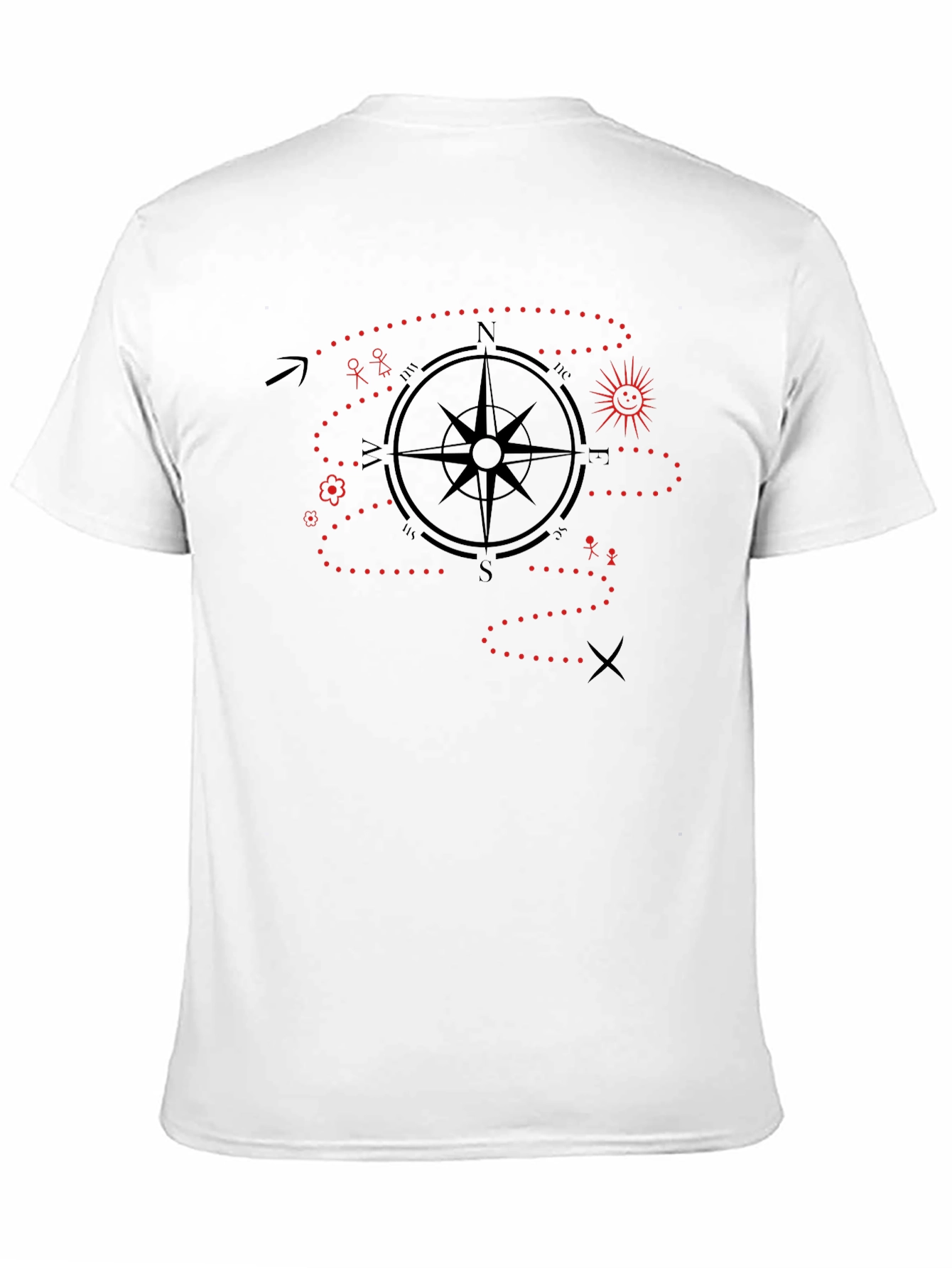 Adventure Map T-Shirt - Black Cotton Compass Graphic Tee