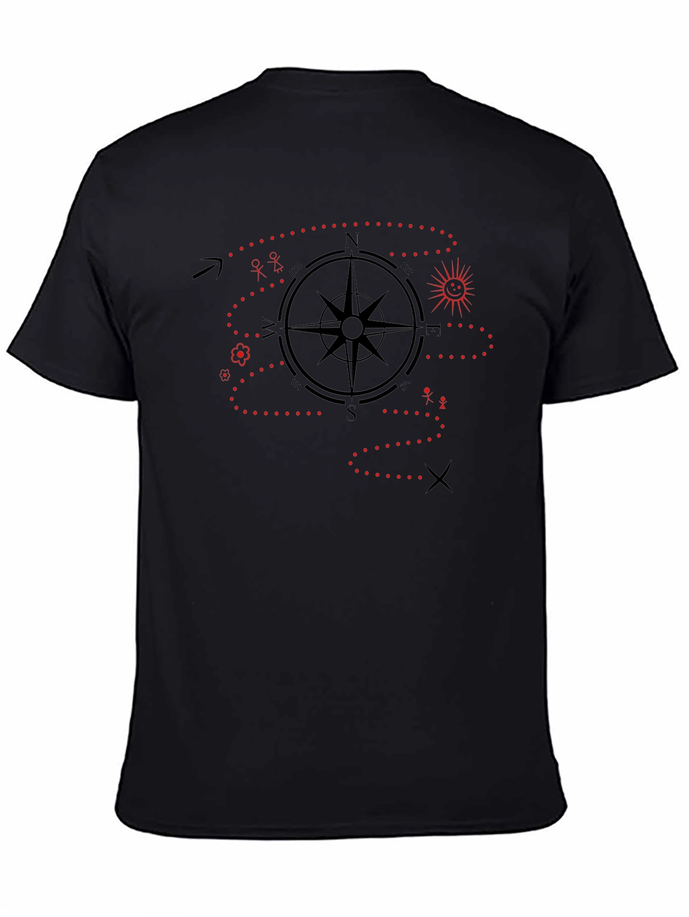 Adventure Map T-Shirt - Black Cotton Compass Graphic Tee