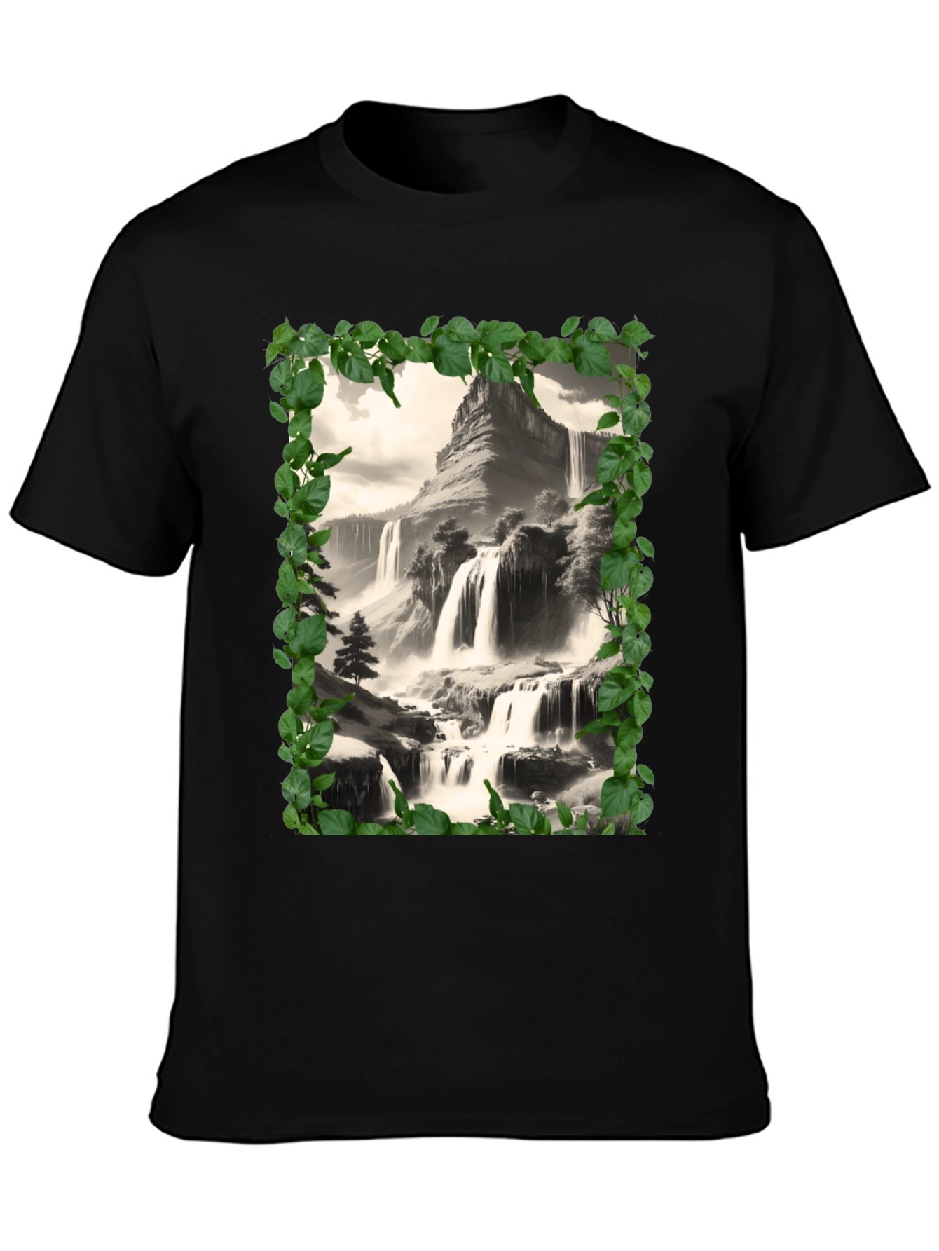 Waterfall Scenic Black T-Shirt