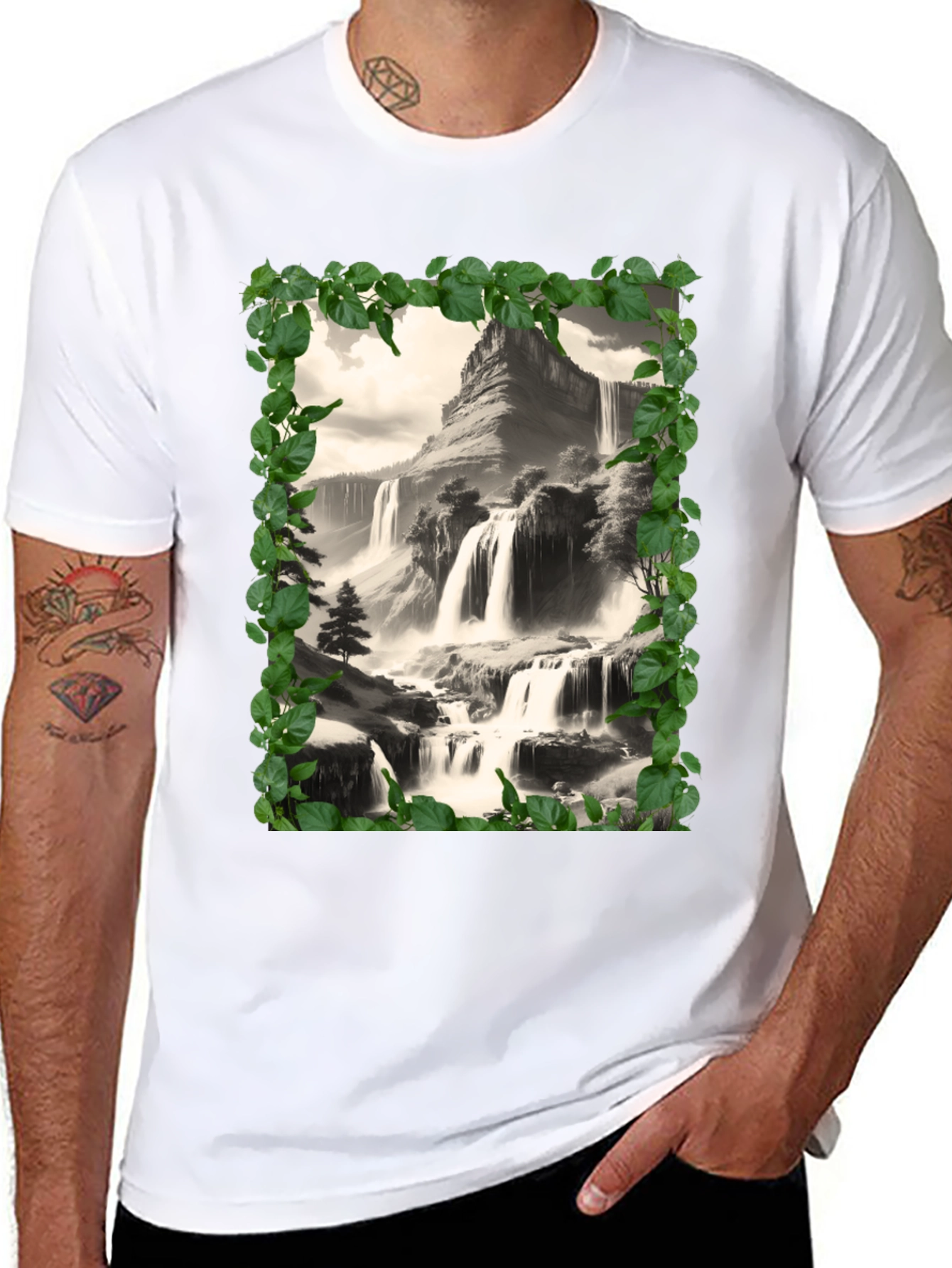 Waterfall Scenic Black T-Shirt