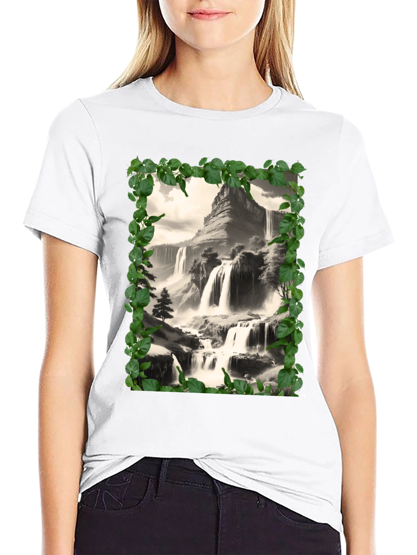 Waterfall Scenic Black T-Shirt