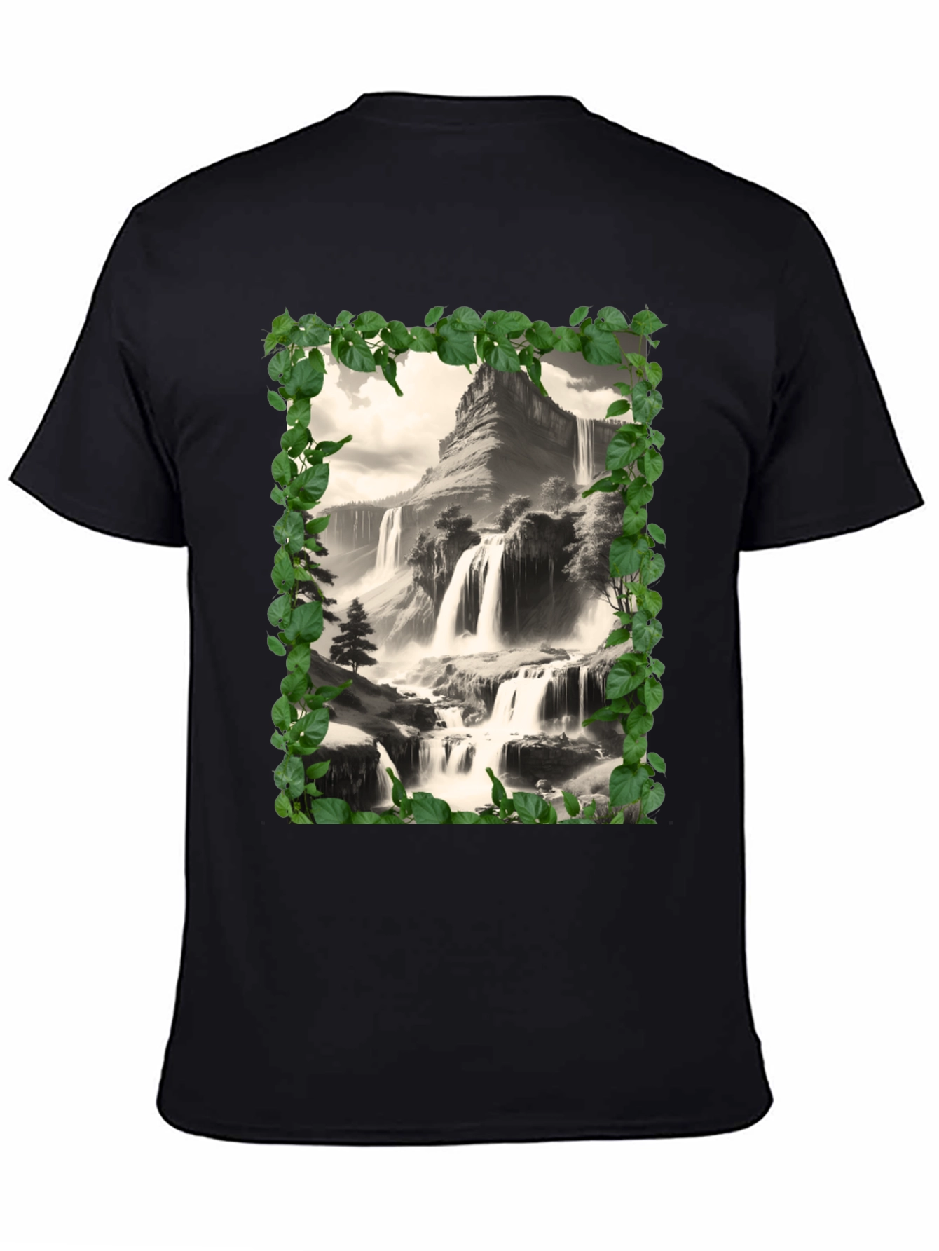 Waterfall Scenic Black T-Shirt