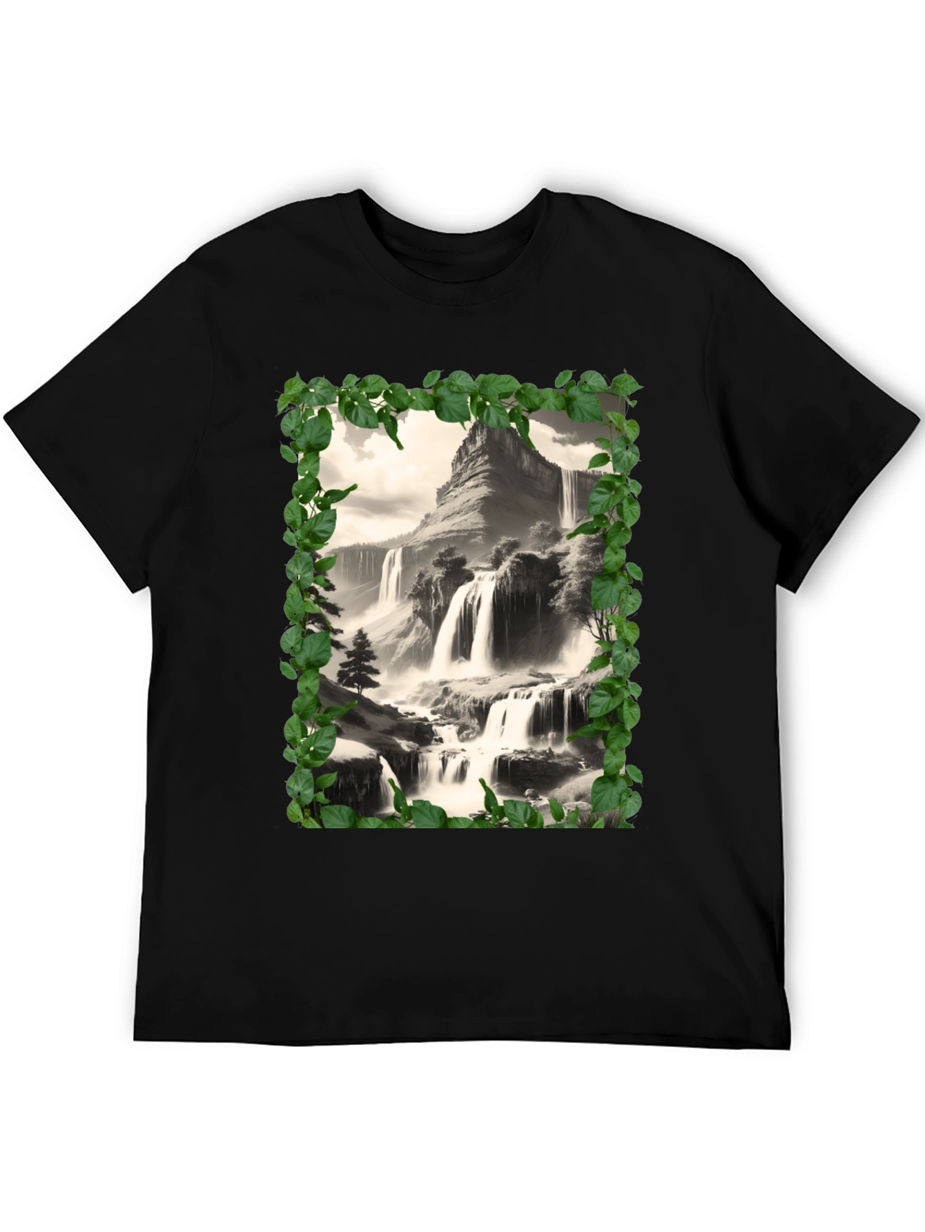 Waterfall Scenic Black T-Shirt