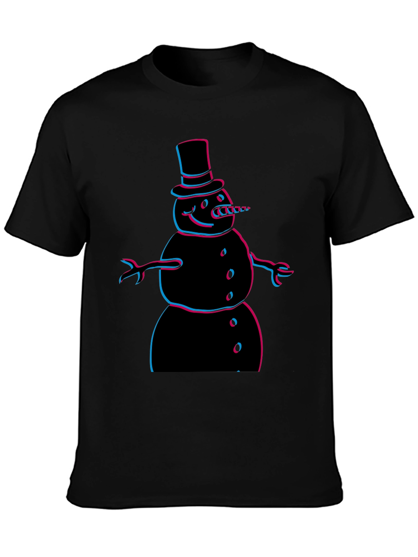 Cool 3D Snowman Graphic Tee - Black