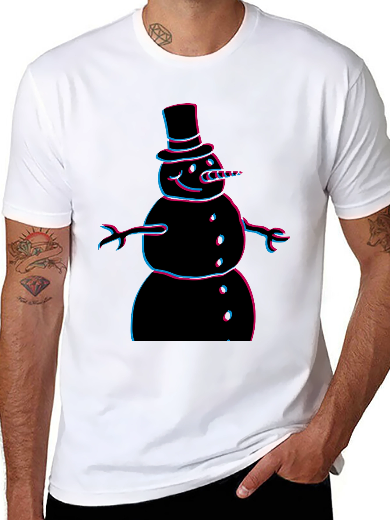 Cool 3D Snowman Graphic Tee - Black