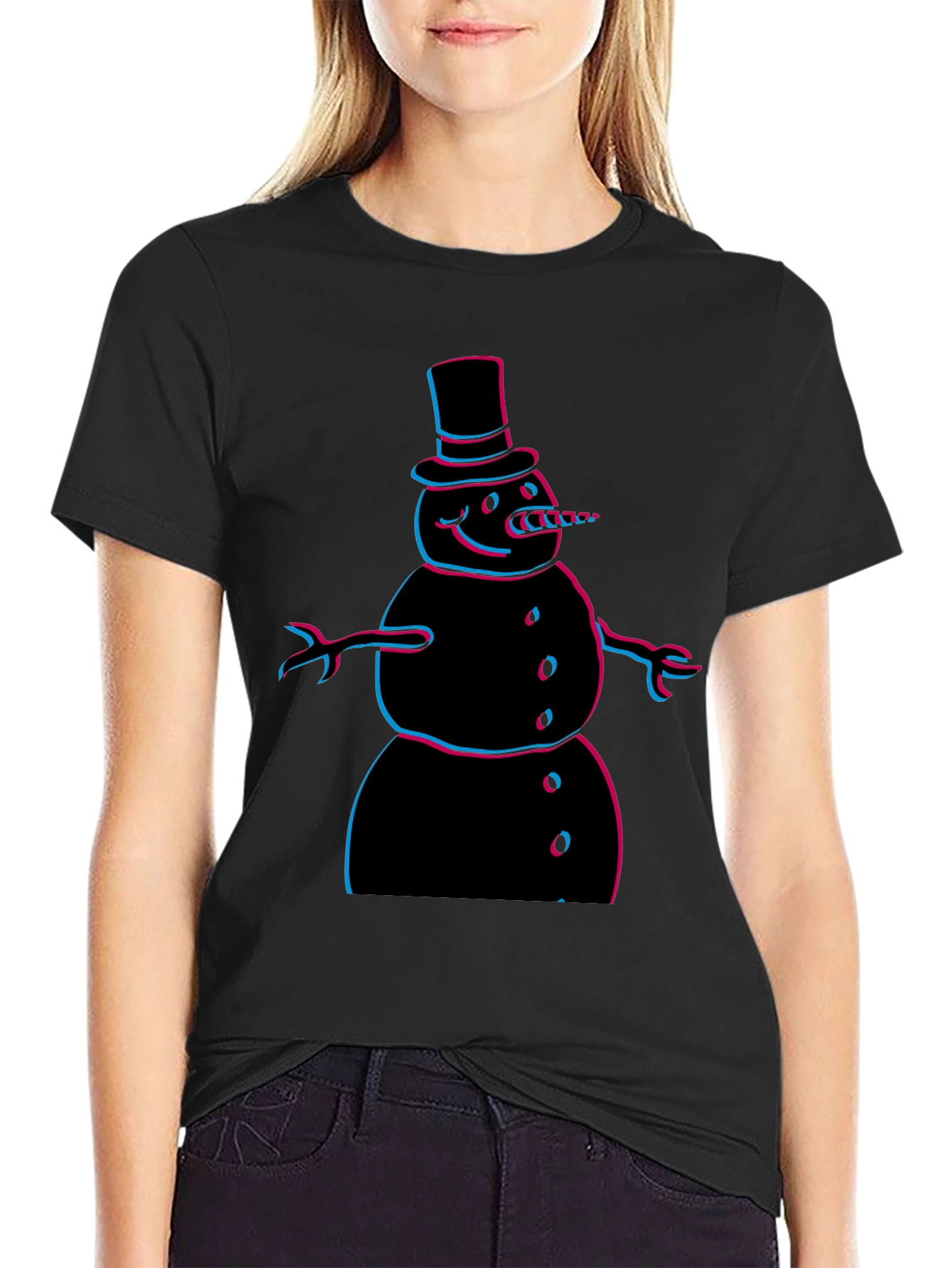 Cool 3D Snowman Graphic Tee - Black