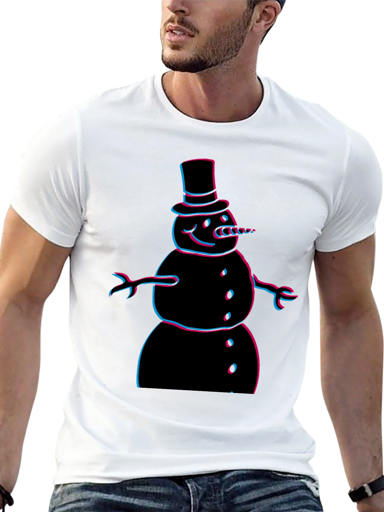 Cool 3D Snowman Graphic Tee - Black