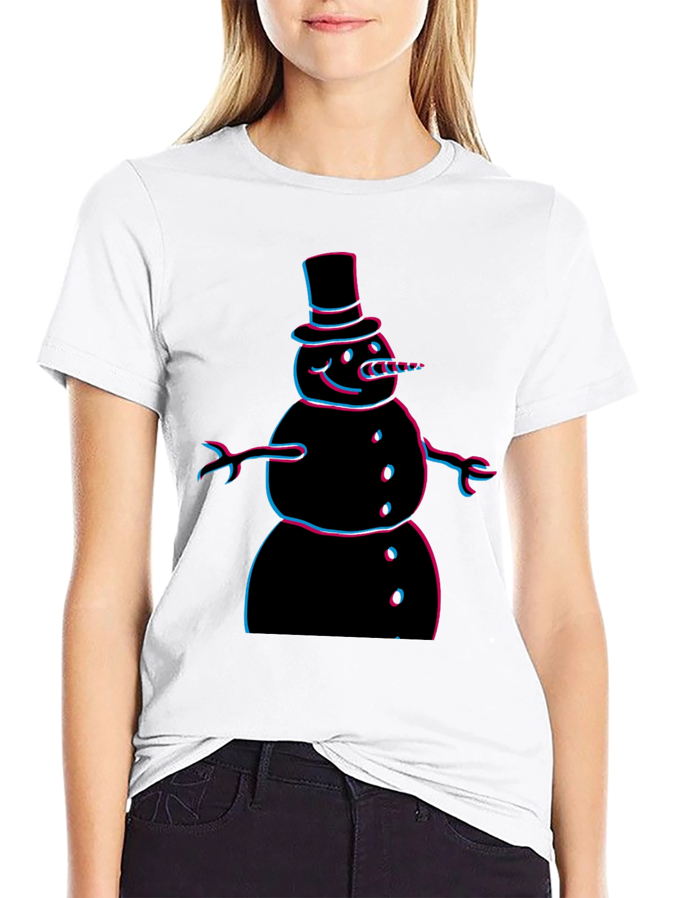 Cool 3D Snowman Graphic Tee - Black