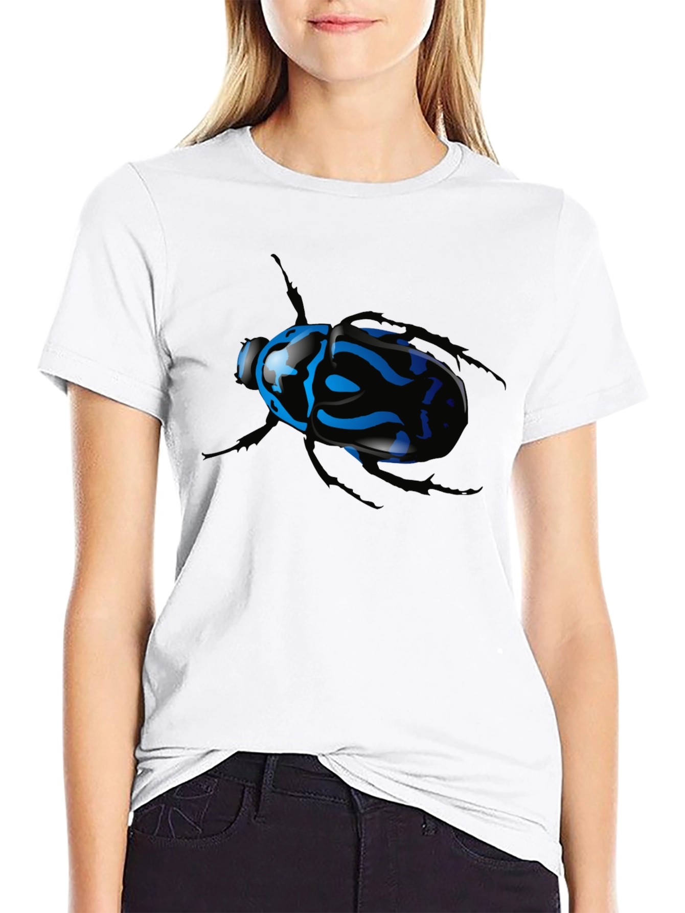 Black T-Shirt with Blue Beetle Graphic