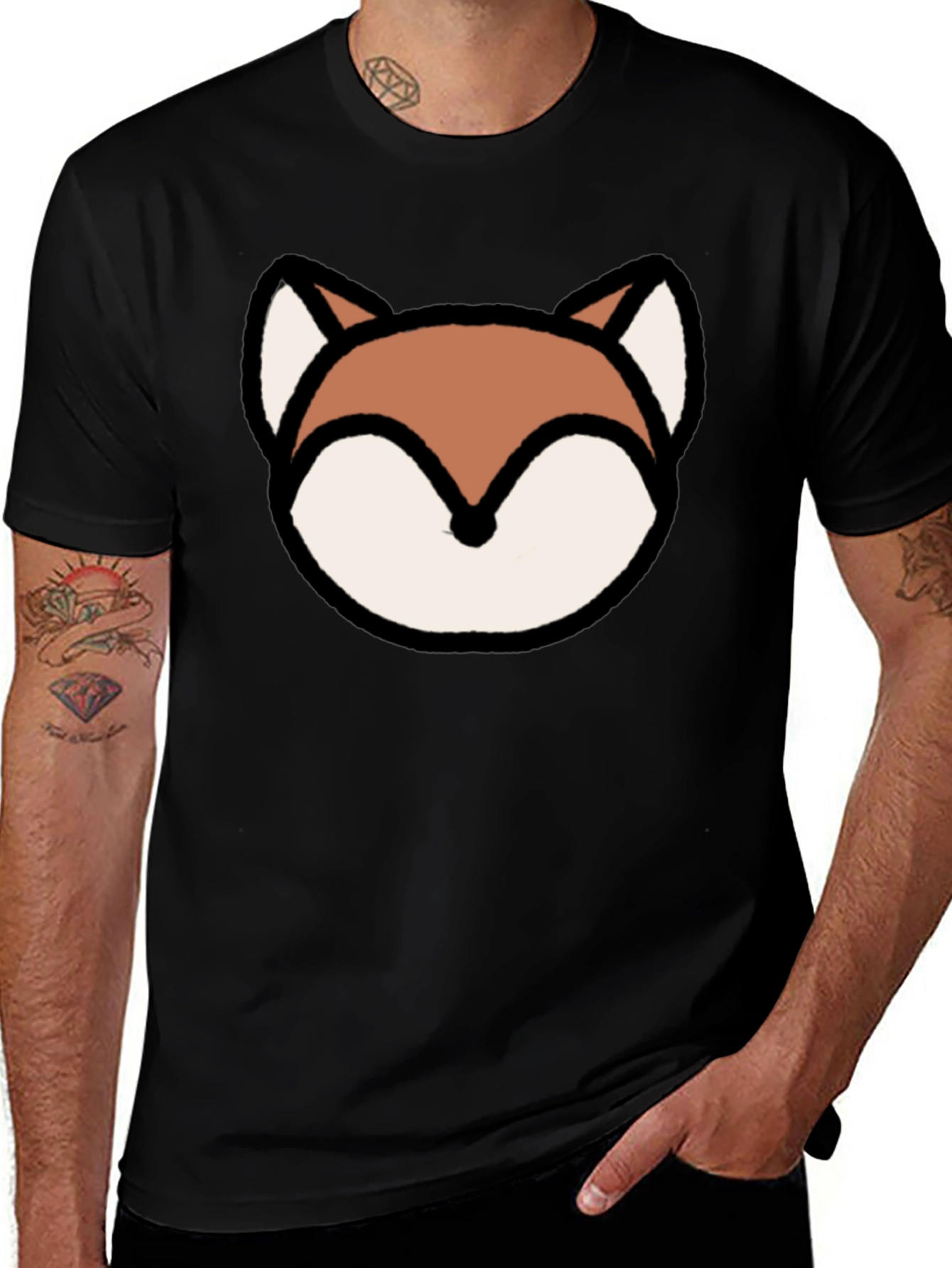 Fox Graphic Print Black Cotton Tee