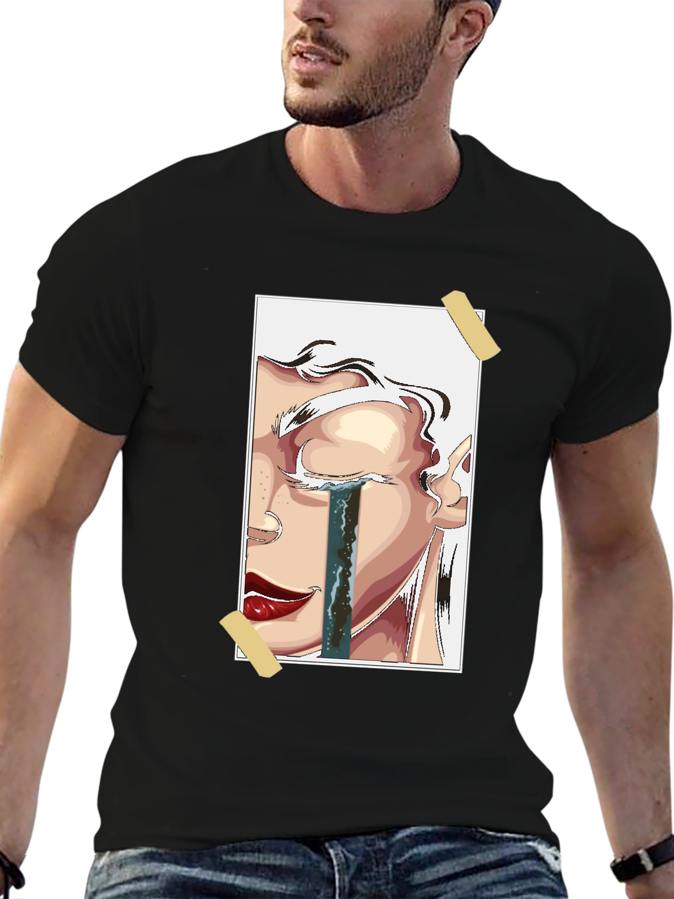 Emotional Portrait Graphic Tee - Black