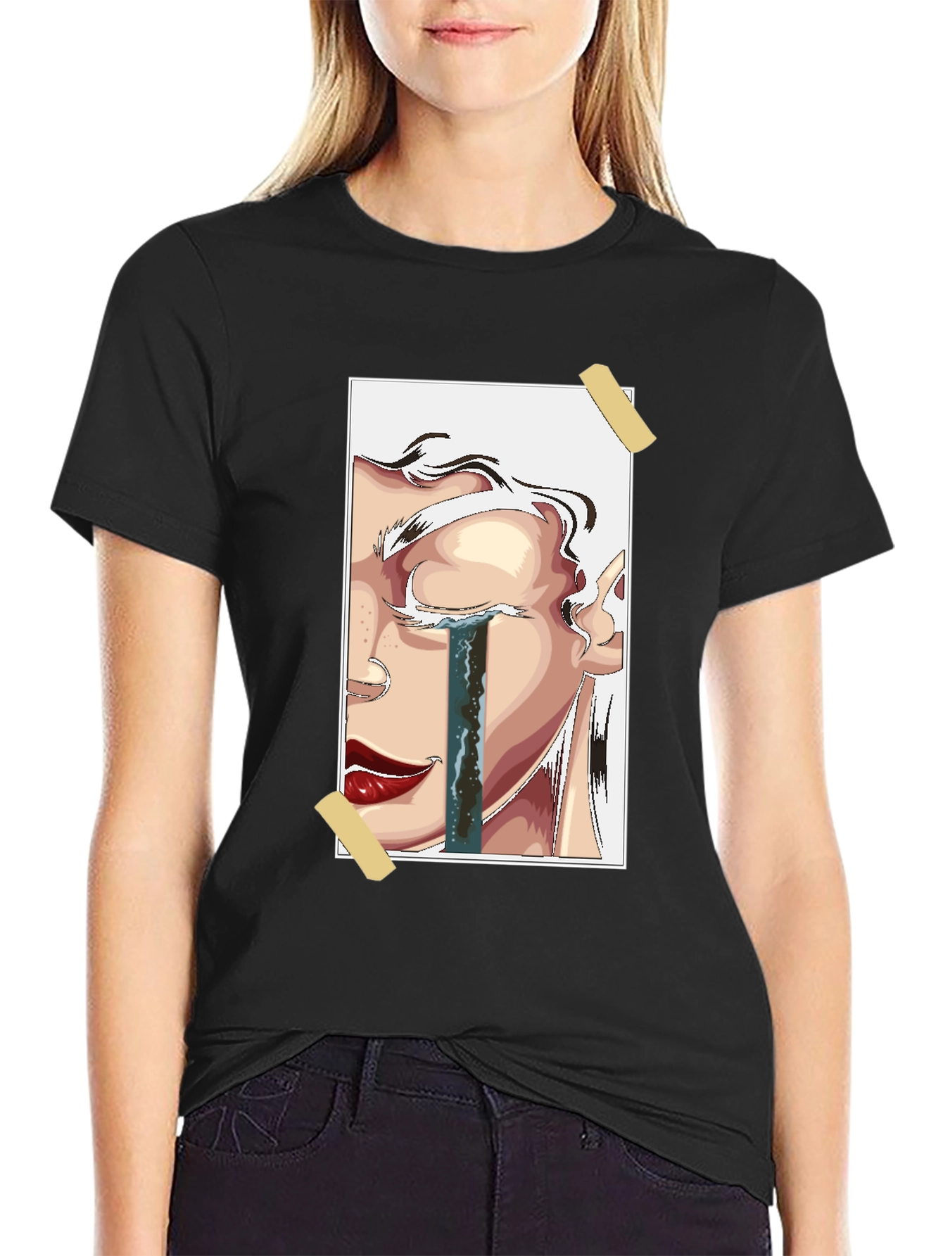 Emotional Portrait Graphic Tee - Black