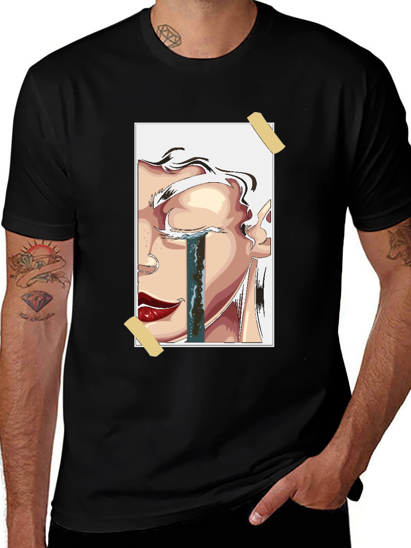 Emotional Portrait Graphic Tee - Black