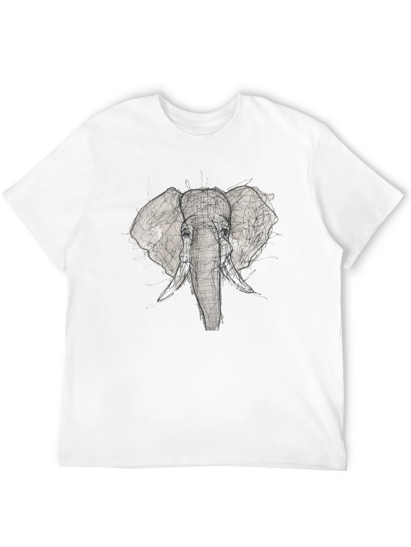Elephant Sketch Graphic Tee - Black Cotton T-Shirt
