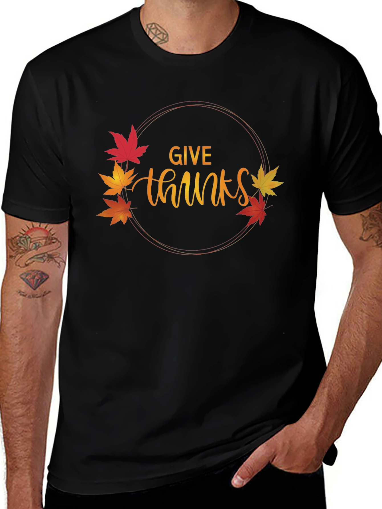 Give Thanks T-Shirt Thanksgiving Autumn Leaf Design