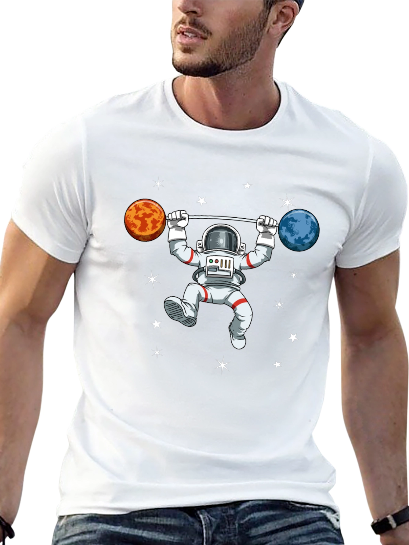 Astronaut Planet Barbell T-Shirt