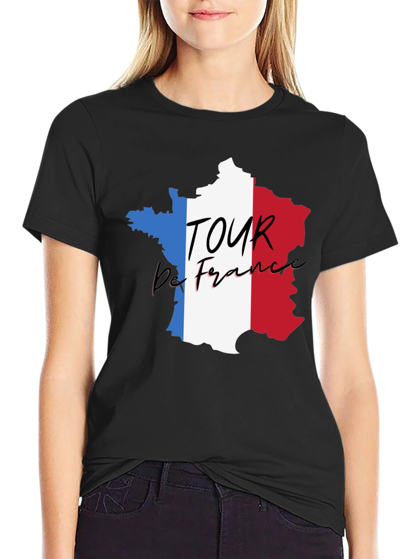 Tour de France France Map Black T-Shirt