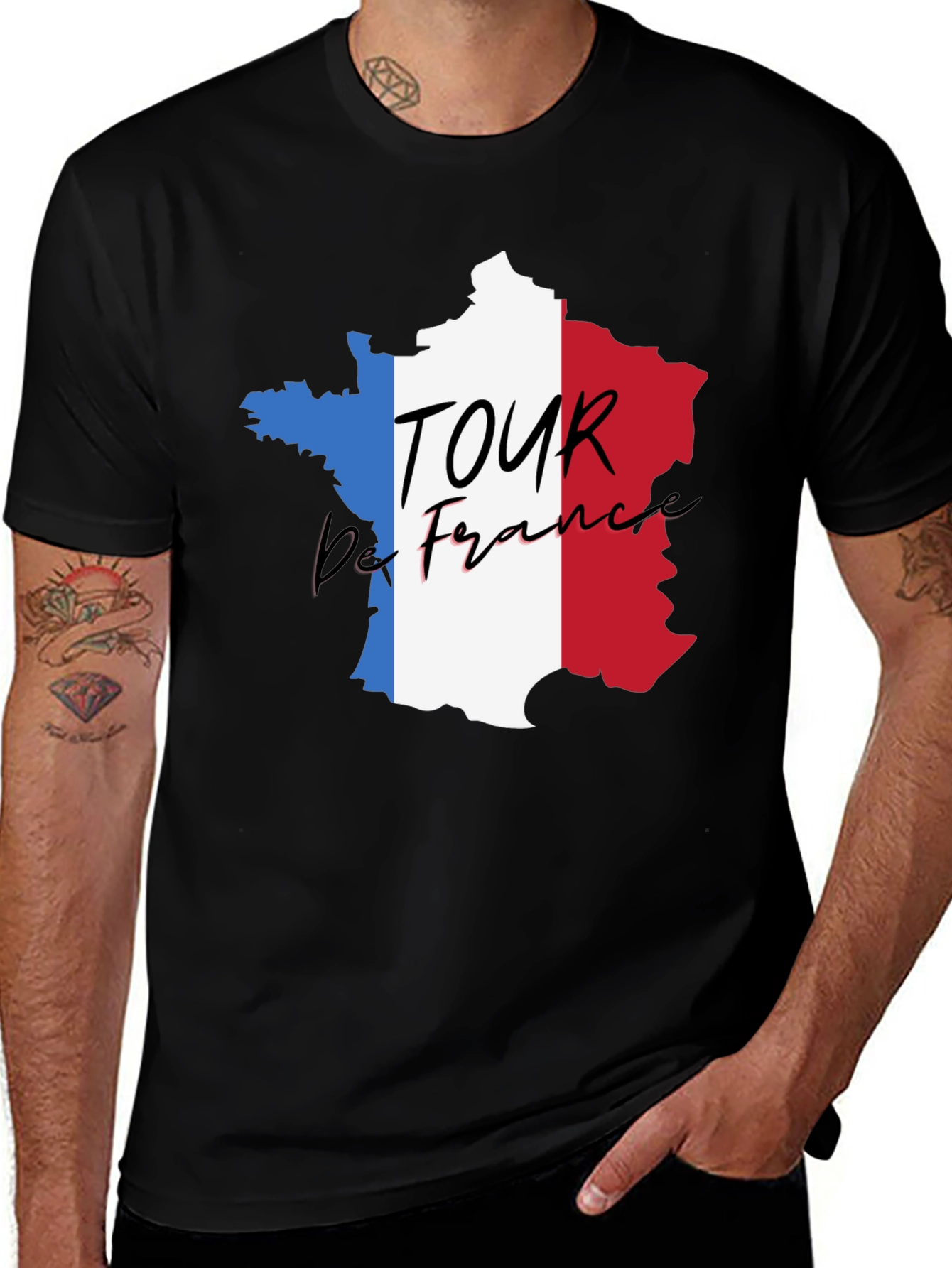 Tour de France France Map Black T-Shirt