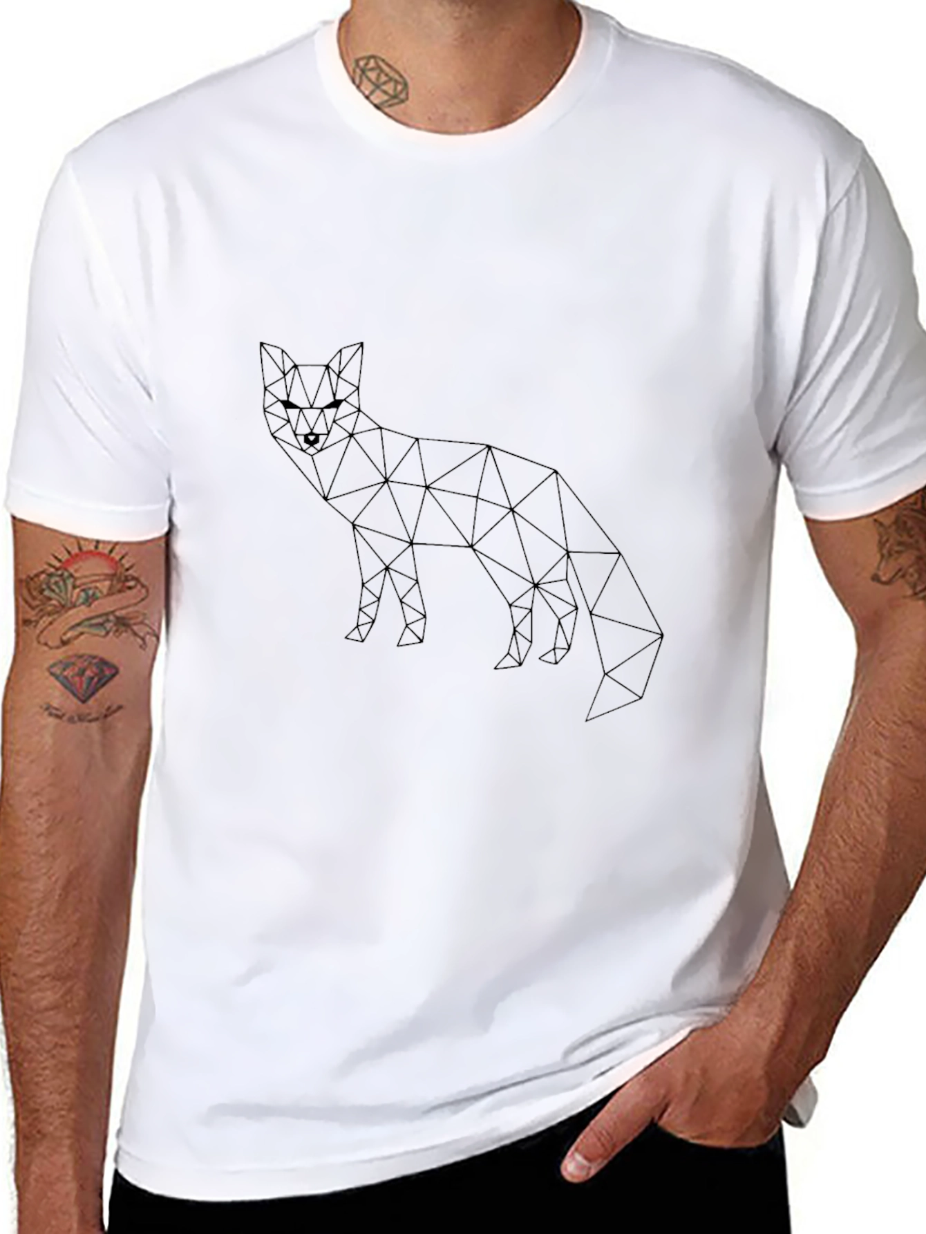 Geometric Fox Print Black T-Shirt