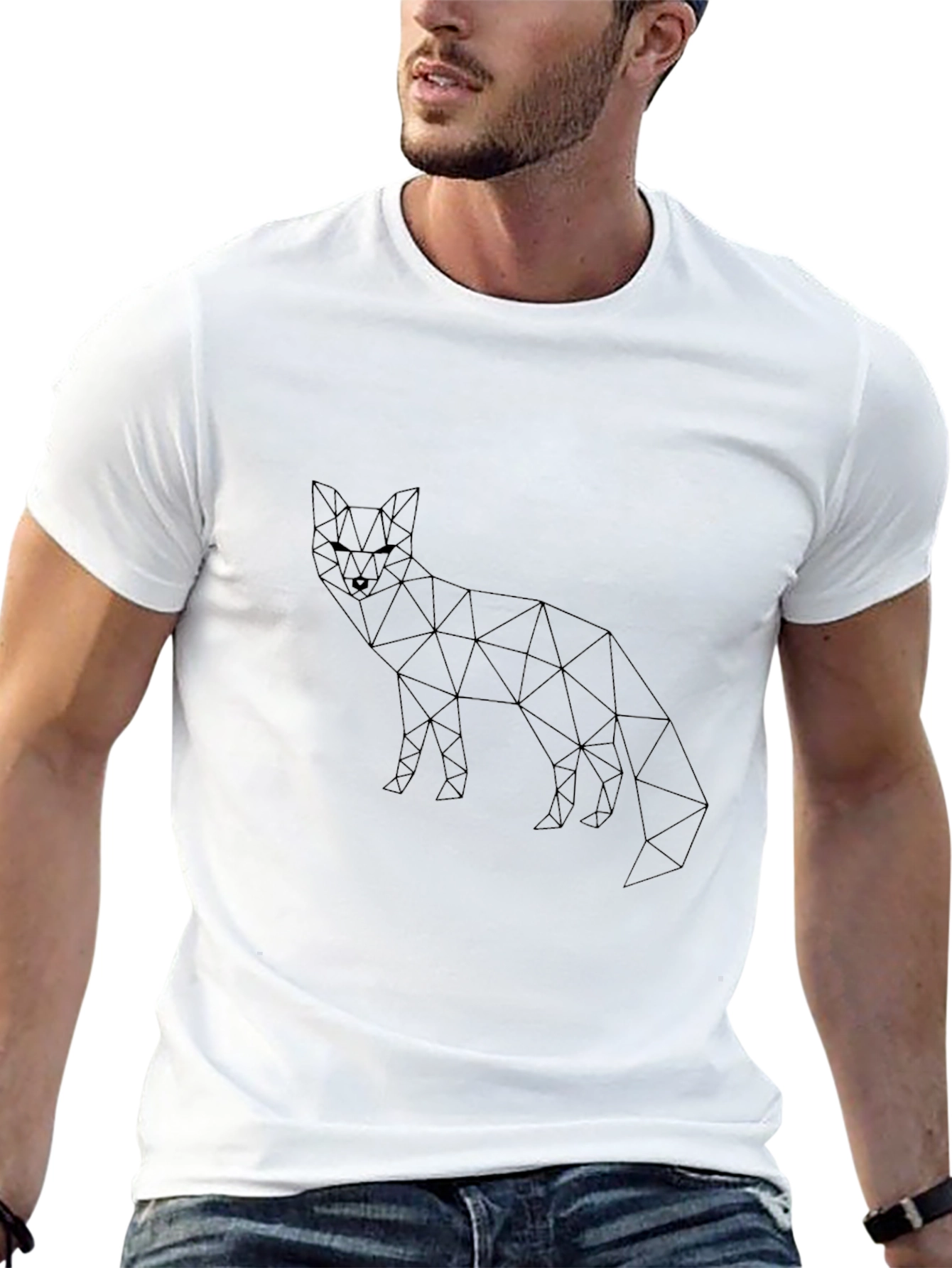 Geometric Fox Print Black T-Shirt
